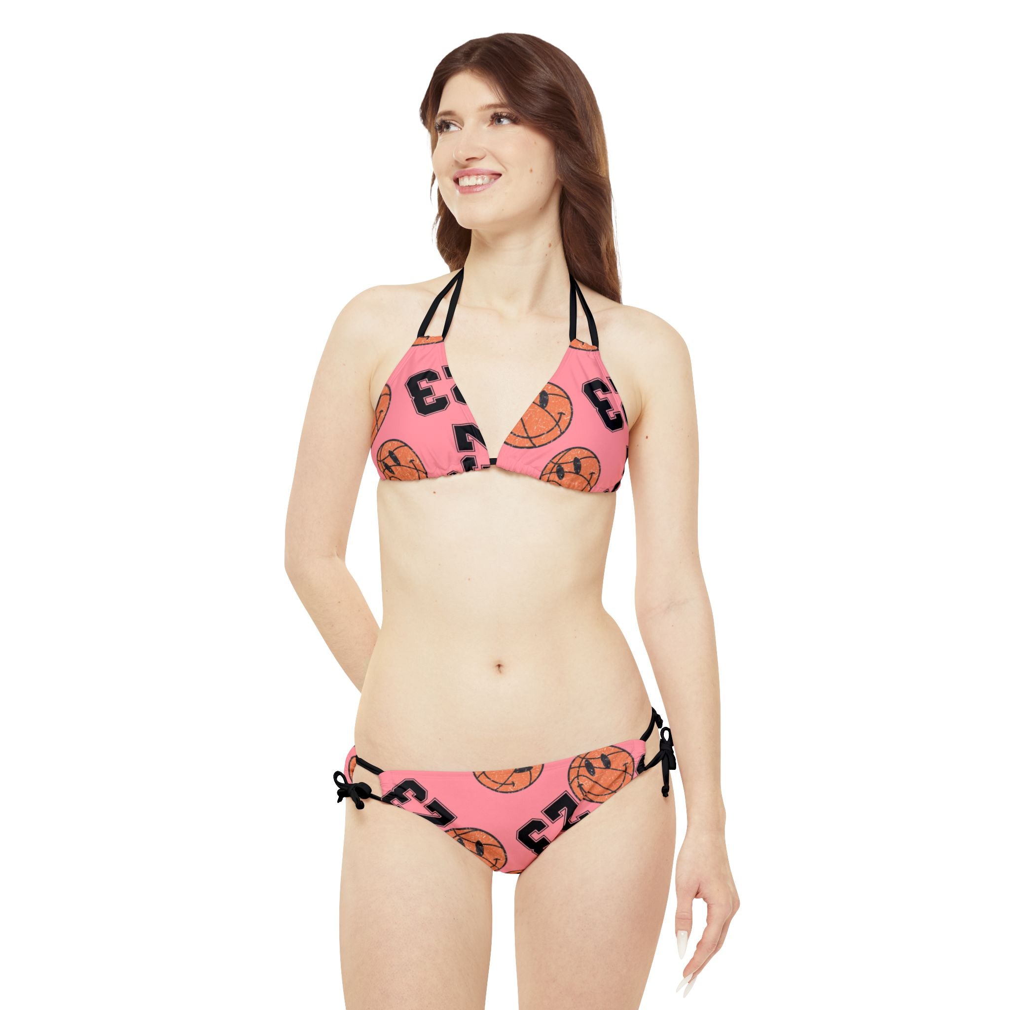 Strappy bikini set number   basketball pink