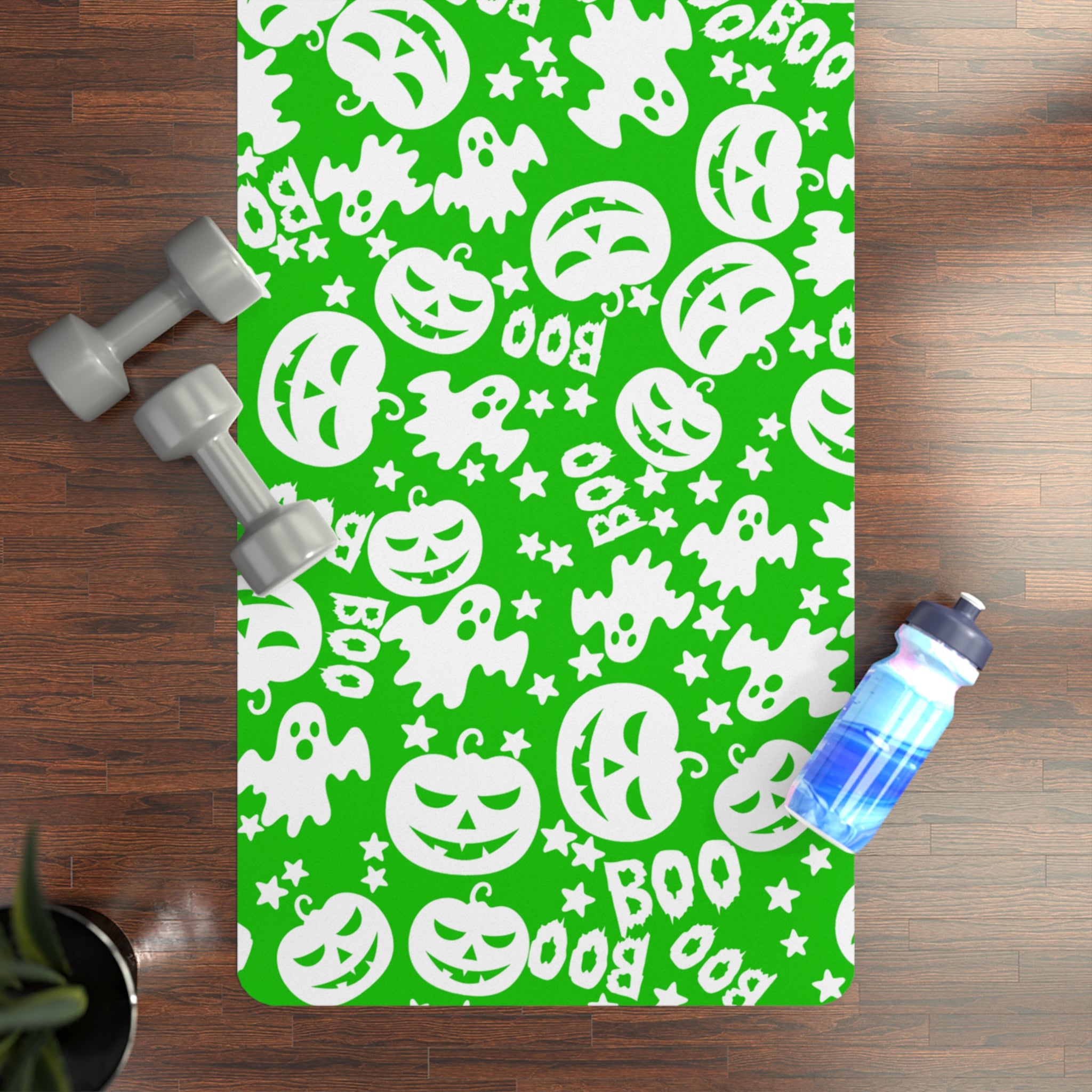 Rubber yoga mat boo halloween ghost pumpkin green