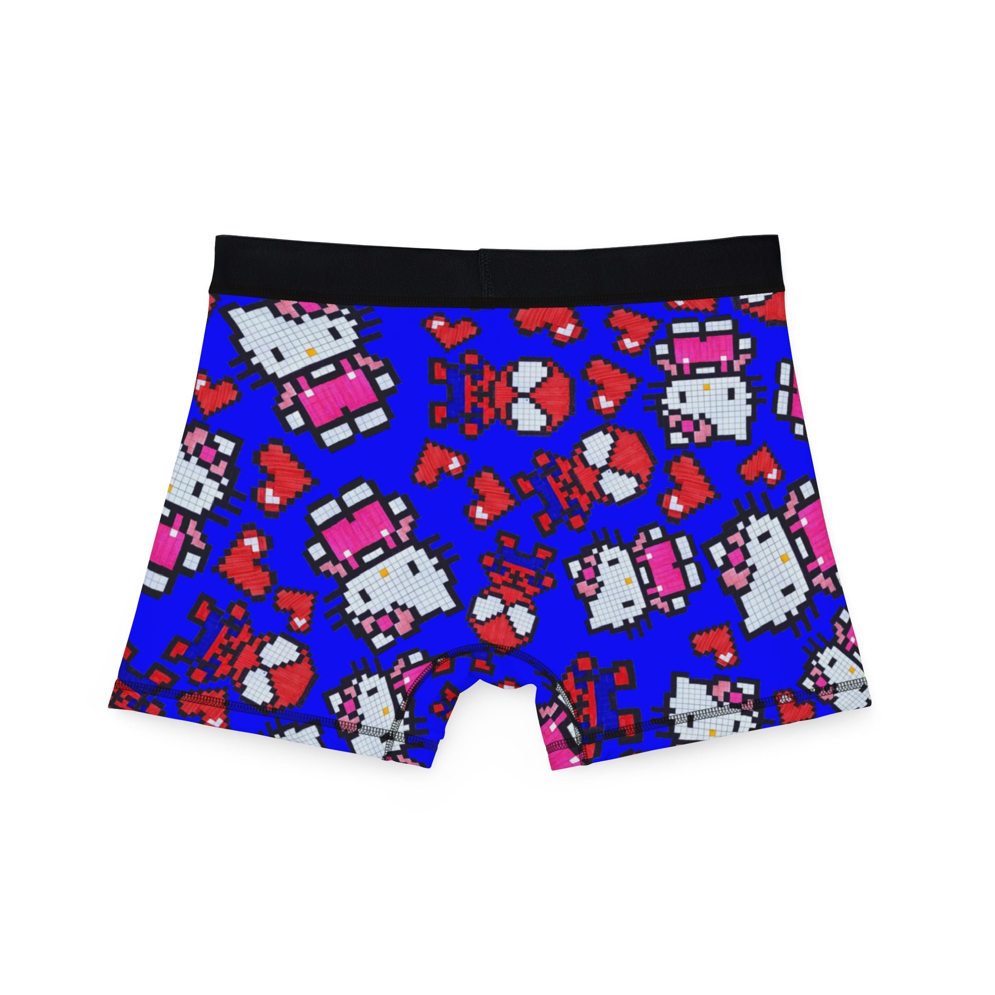 Men's boxers spider kitty pixel heart character love valentine blue