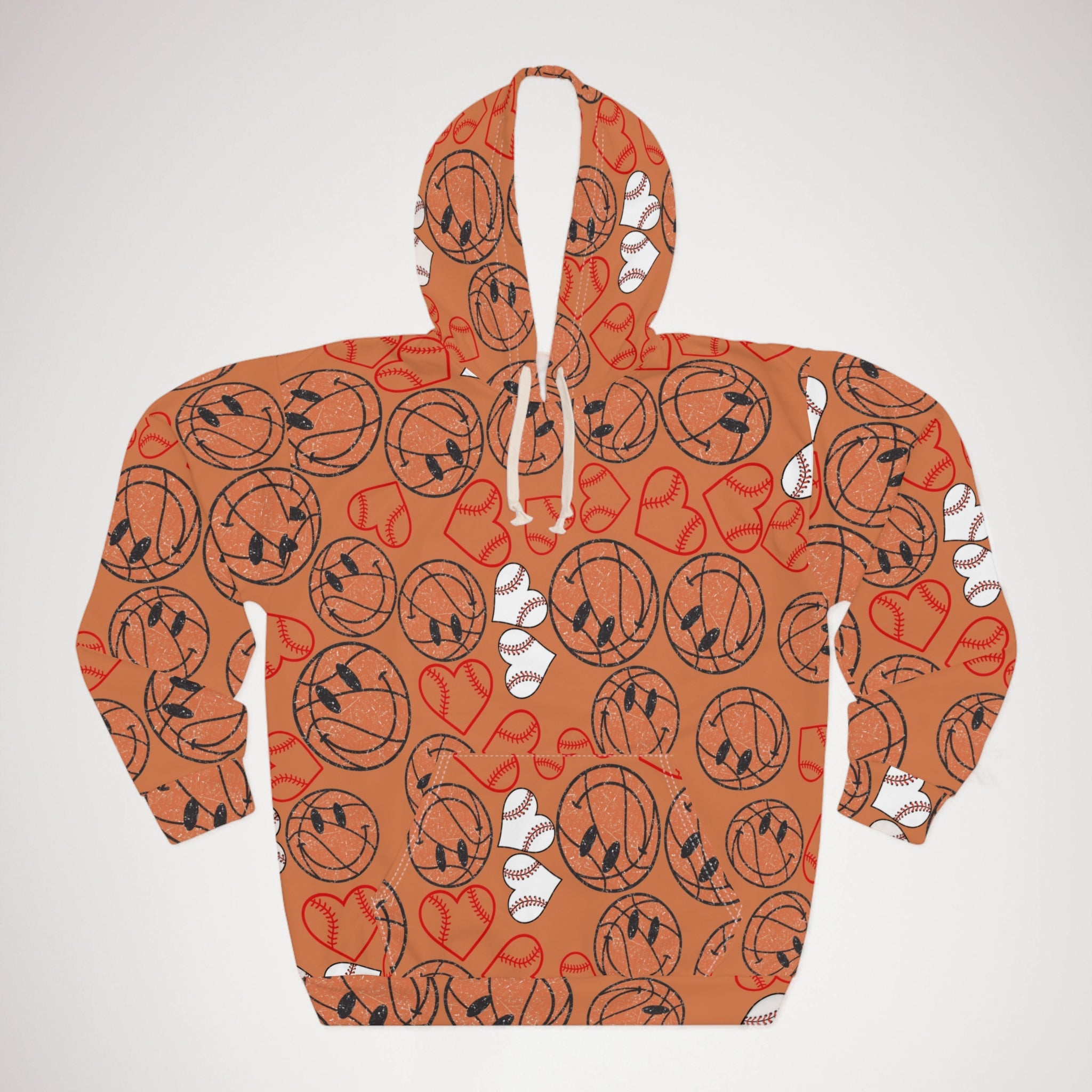 Unisex pullover hoodie BasketBall hearts valentine orange