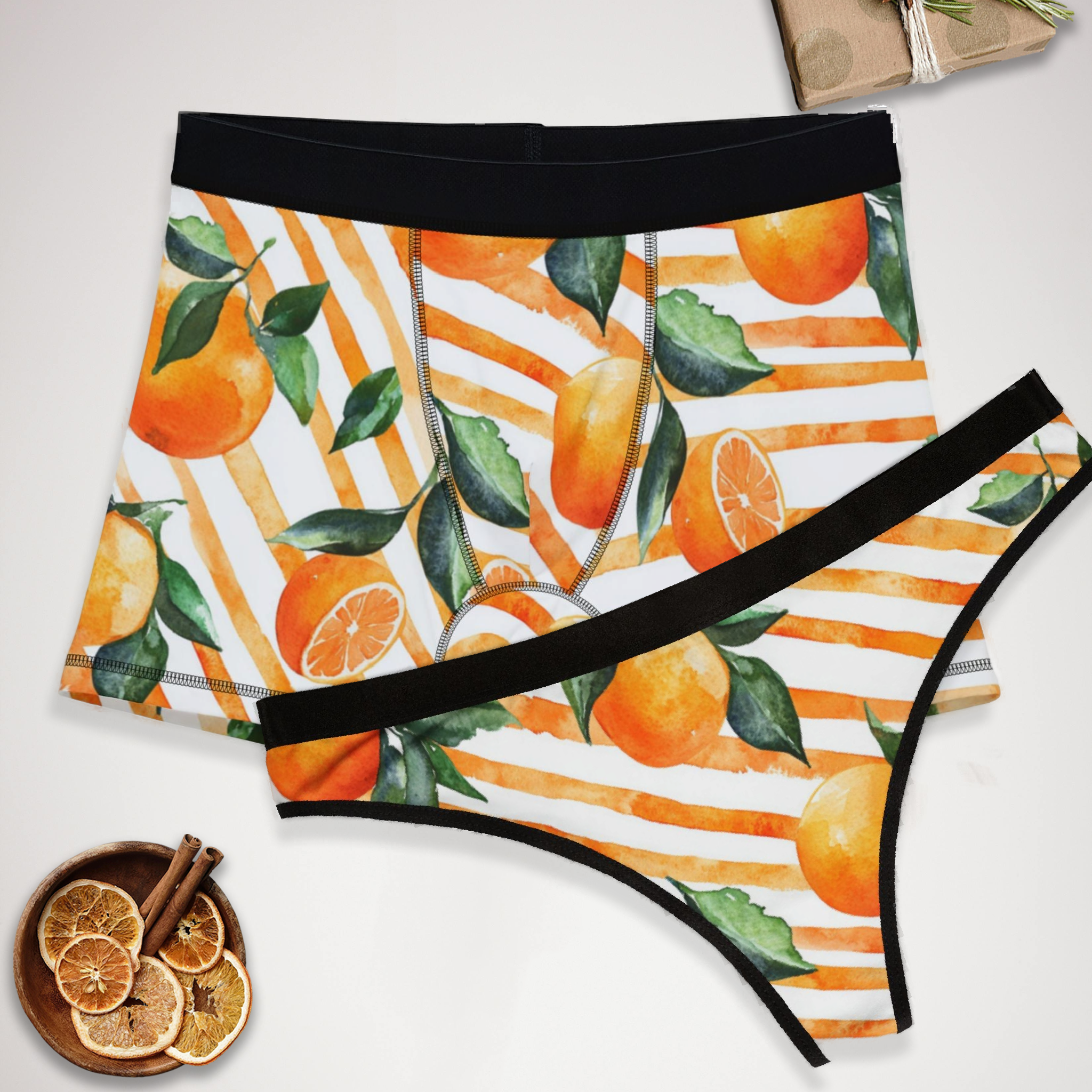 Matching underwear Fruit with Striped for couples boxer & thong set