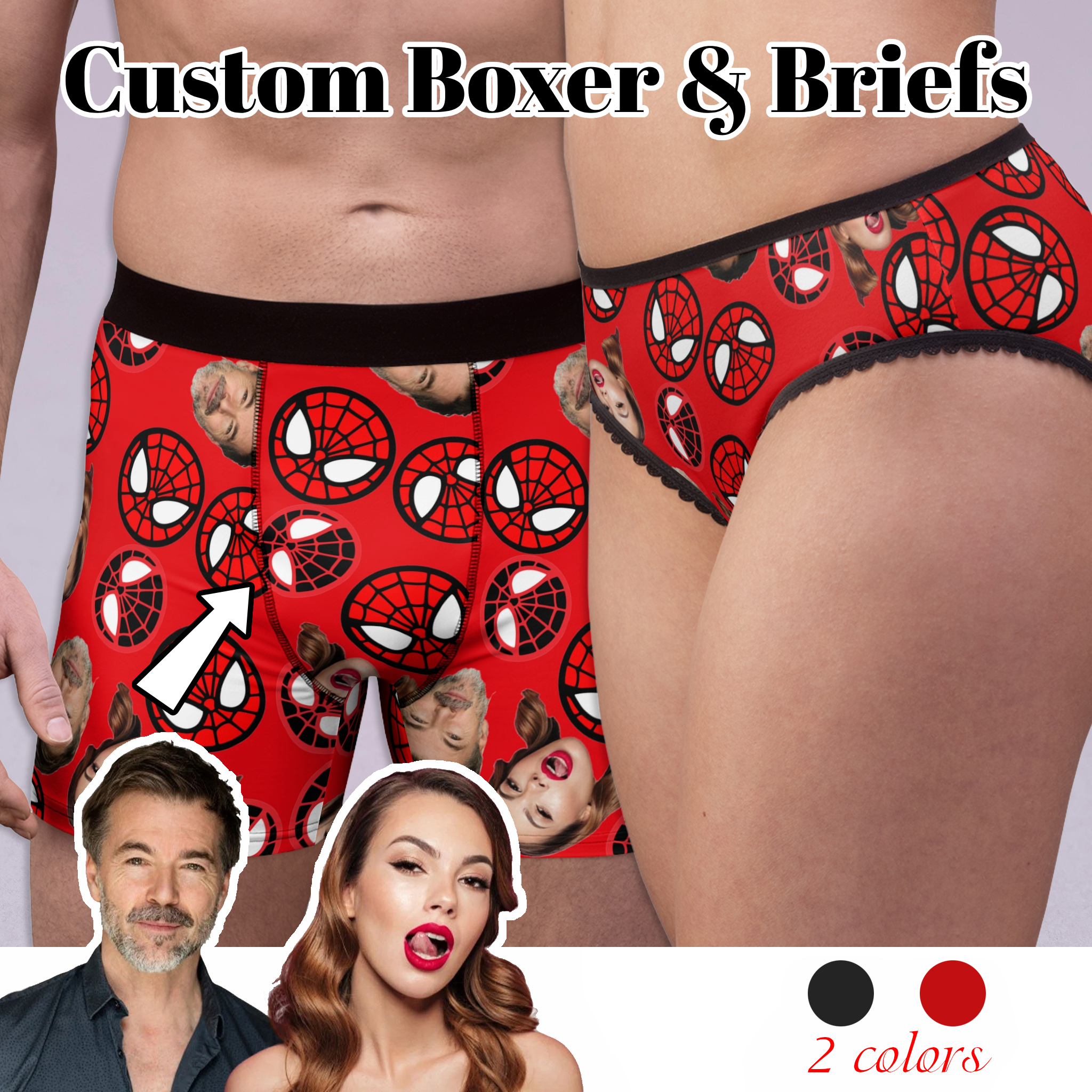 Custom matching underwear for couples spider circle his her faces set boxer & briefs