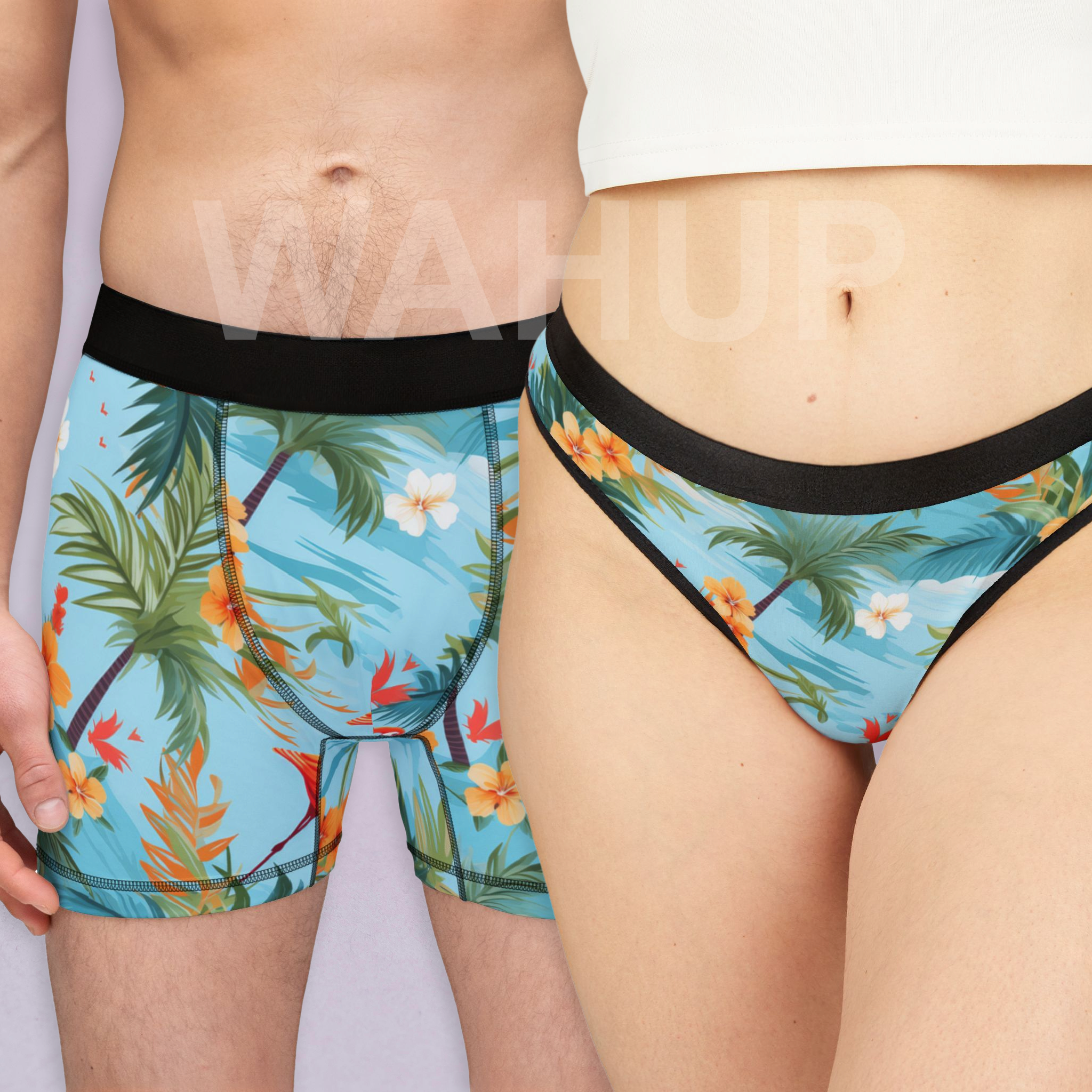 Matching underwear Tropical Summer Beach One for couples boxer & thong set