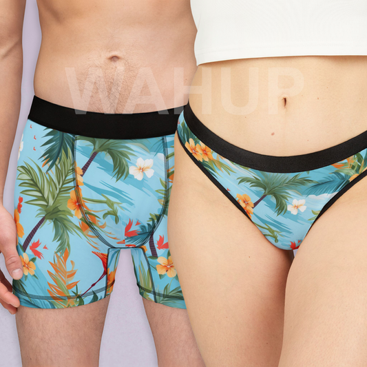 Matching underwear Tropical Summer Beach One for couples boxer & thong set