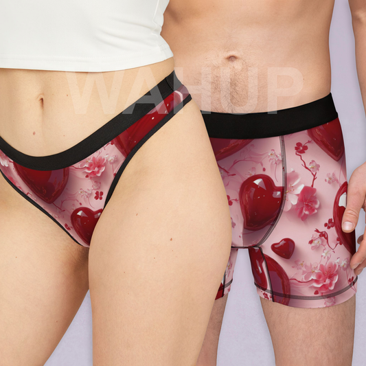Matching underwear Valentine Red Heart One One for couples boxer & thong set