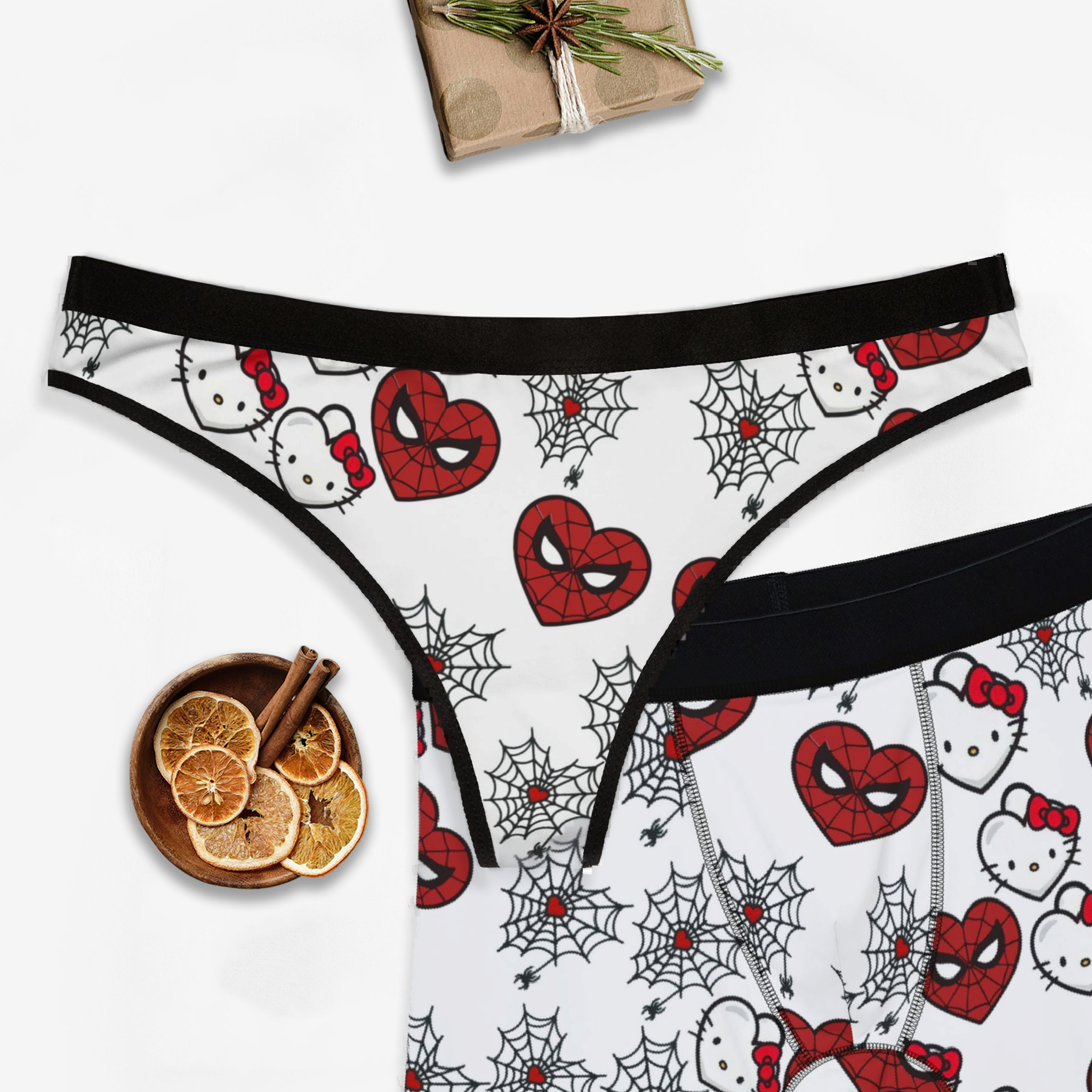 Matching couples underwear set spider kitty cinnamoroll designs boxer and thong for him and her perfect gift for couples comfortable and stylish