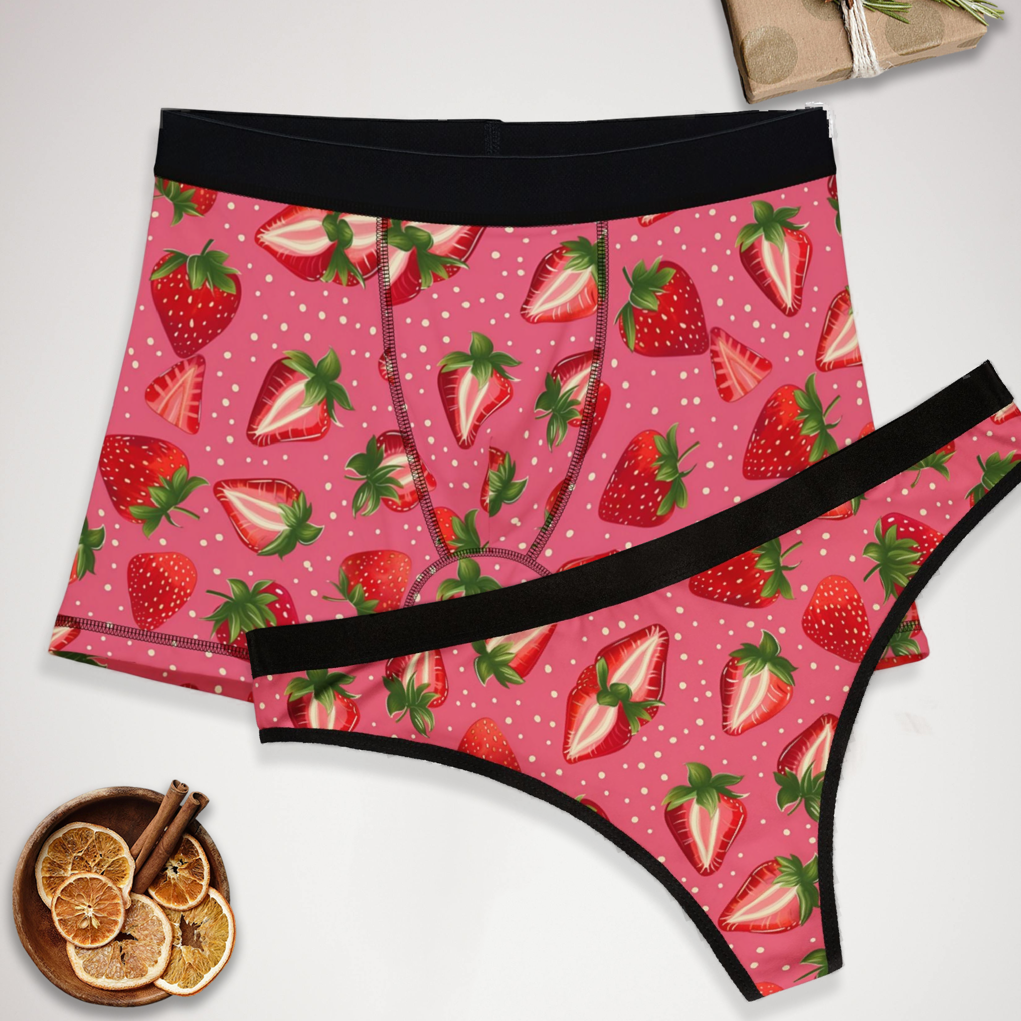 Matching underwear Strawberry Fruit for couples boxer & thong set