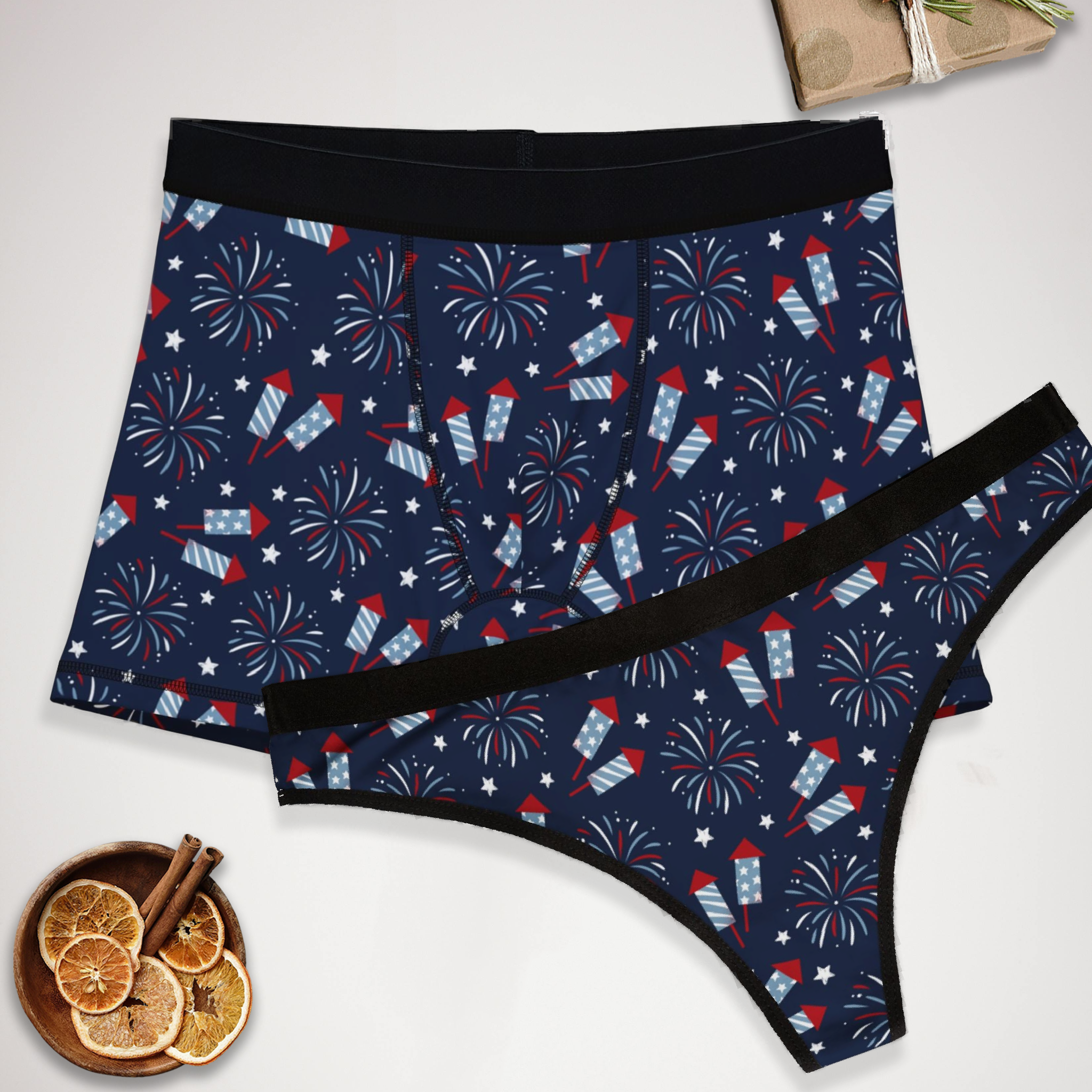 Matching underwear 4th of July for couples boxer & thong