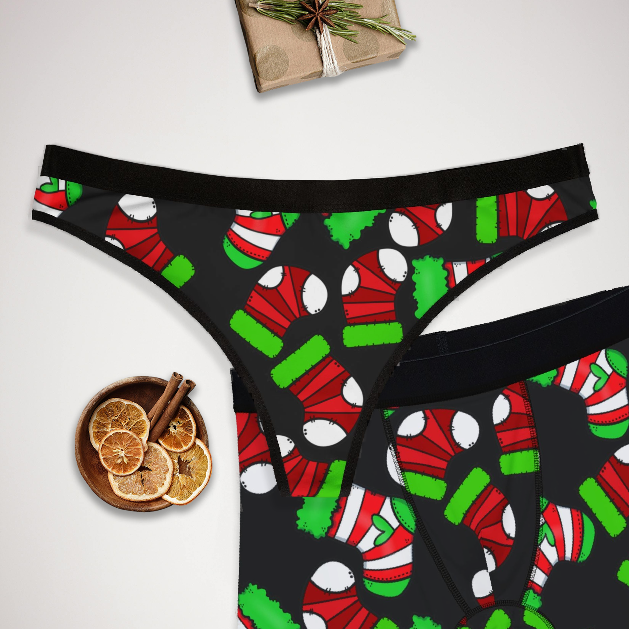 Couples matching  socks noel christmas underwear set boxer and thong