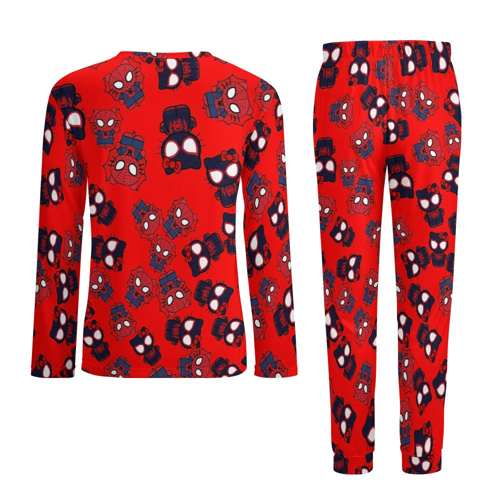 Men's Pajama suit kitty spider dark red