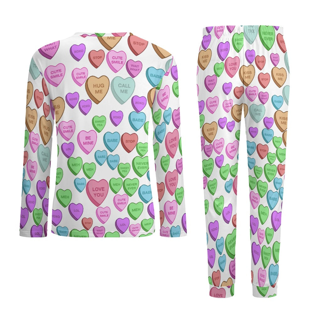 Men's Pajama suit candy heart sweet valentine message white