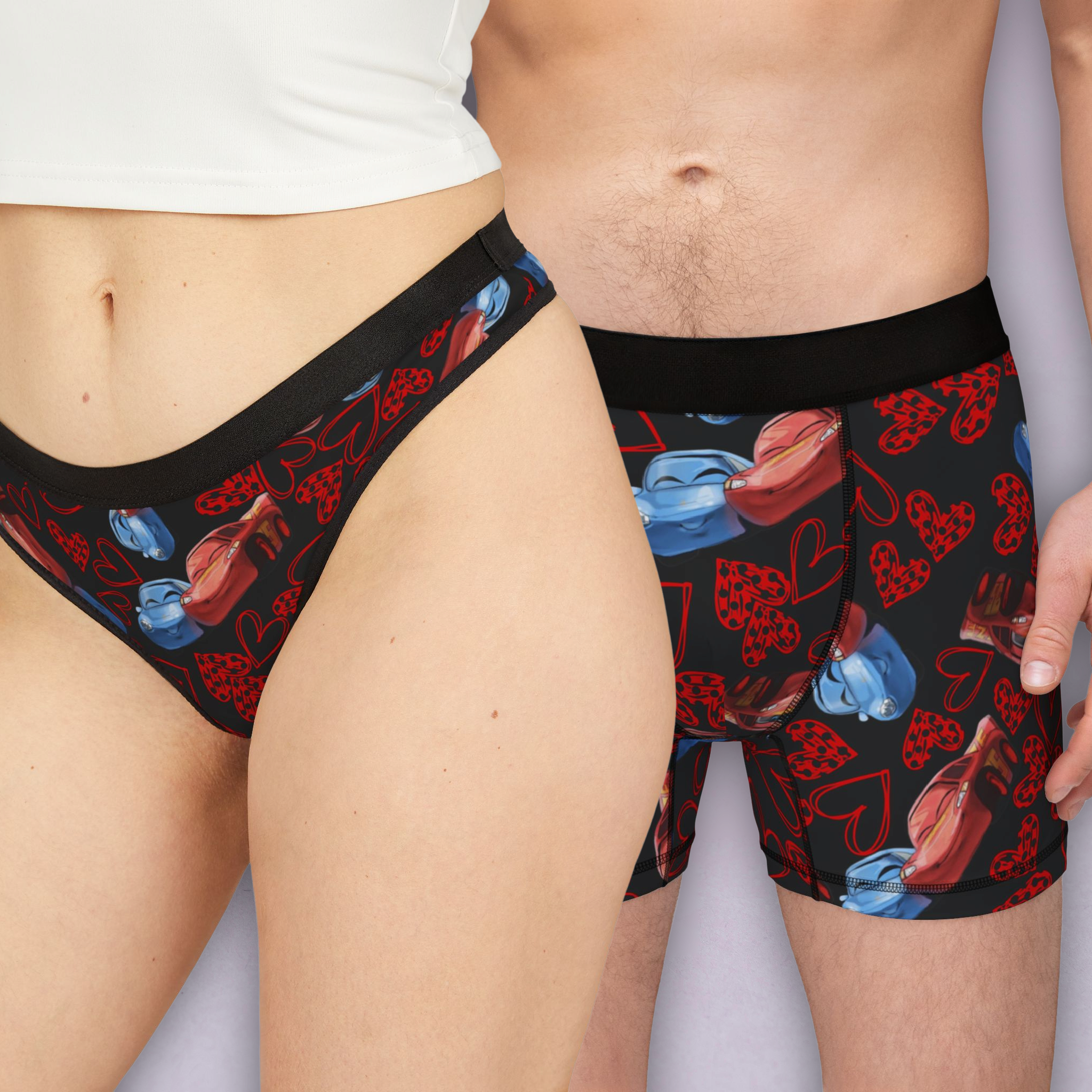 Couples matching  mcqueen couples hearts character underwear set boxer and thong