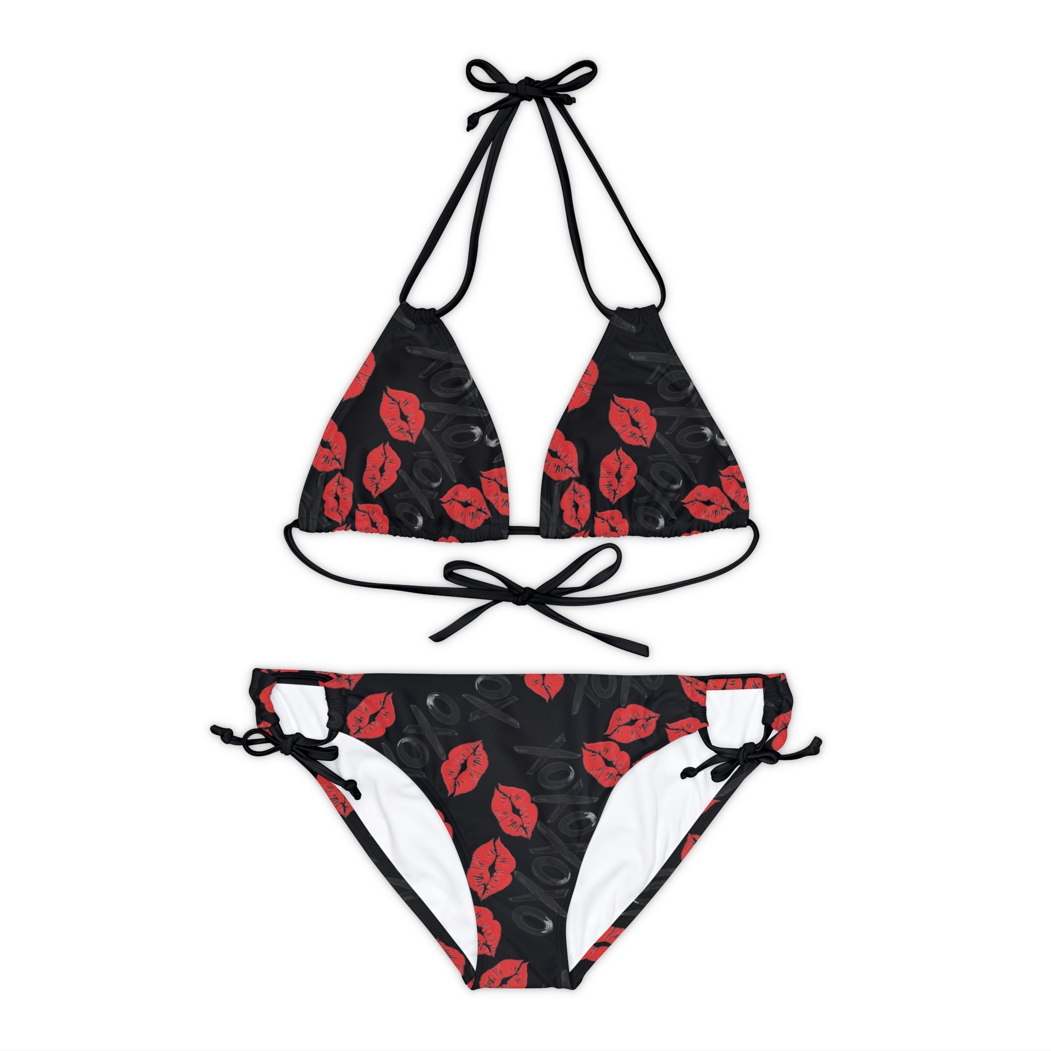 Strappy bikini set xoxo kiss valentine black