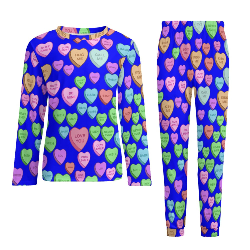 Men's Pajama suit candy heart sweet valentine message blue