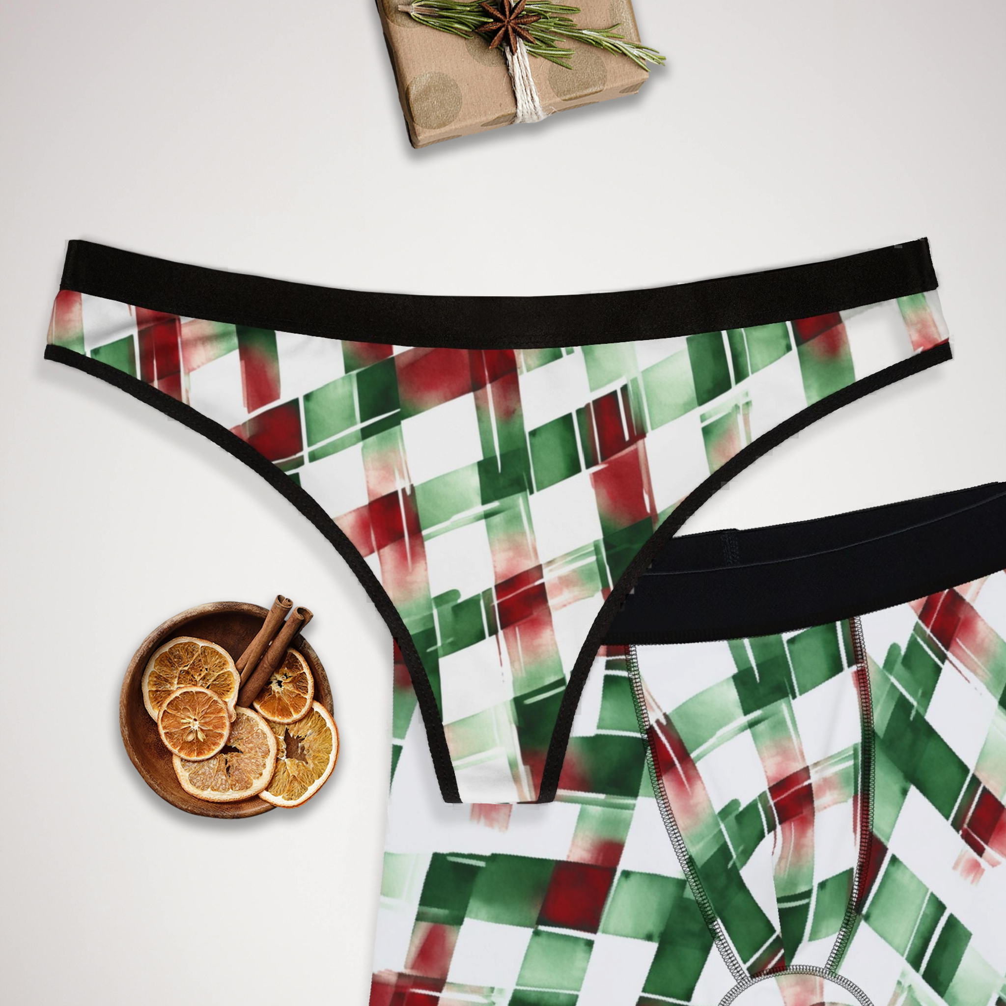 Matching underwear Watercolor Christmas One for couples boxer & thong set