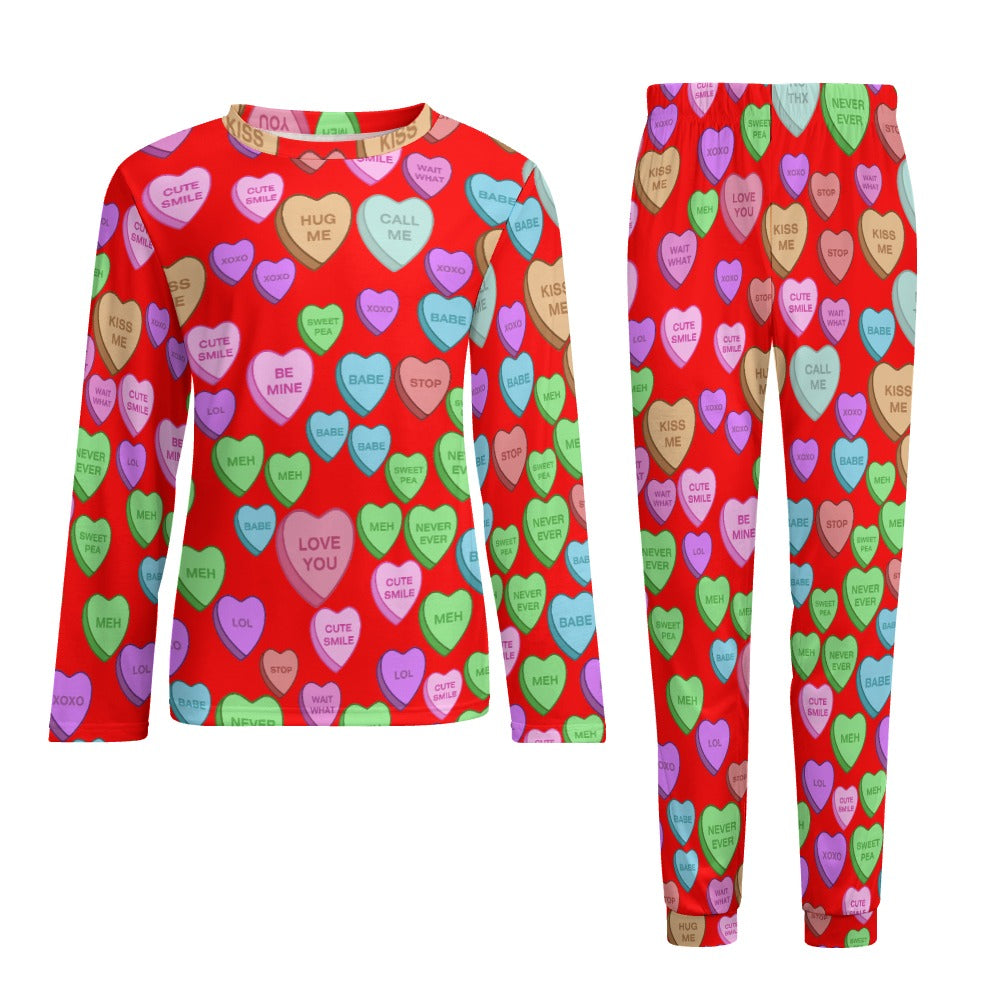 Men's Pajama suit candy heart sweet valentine message red