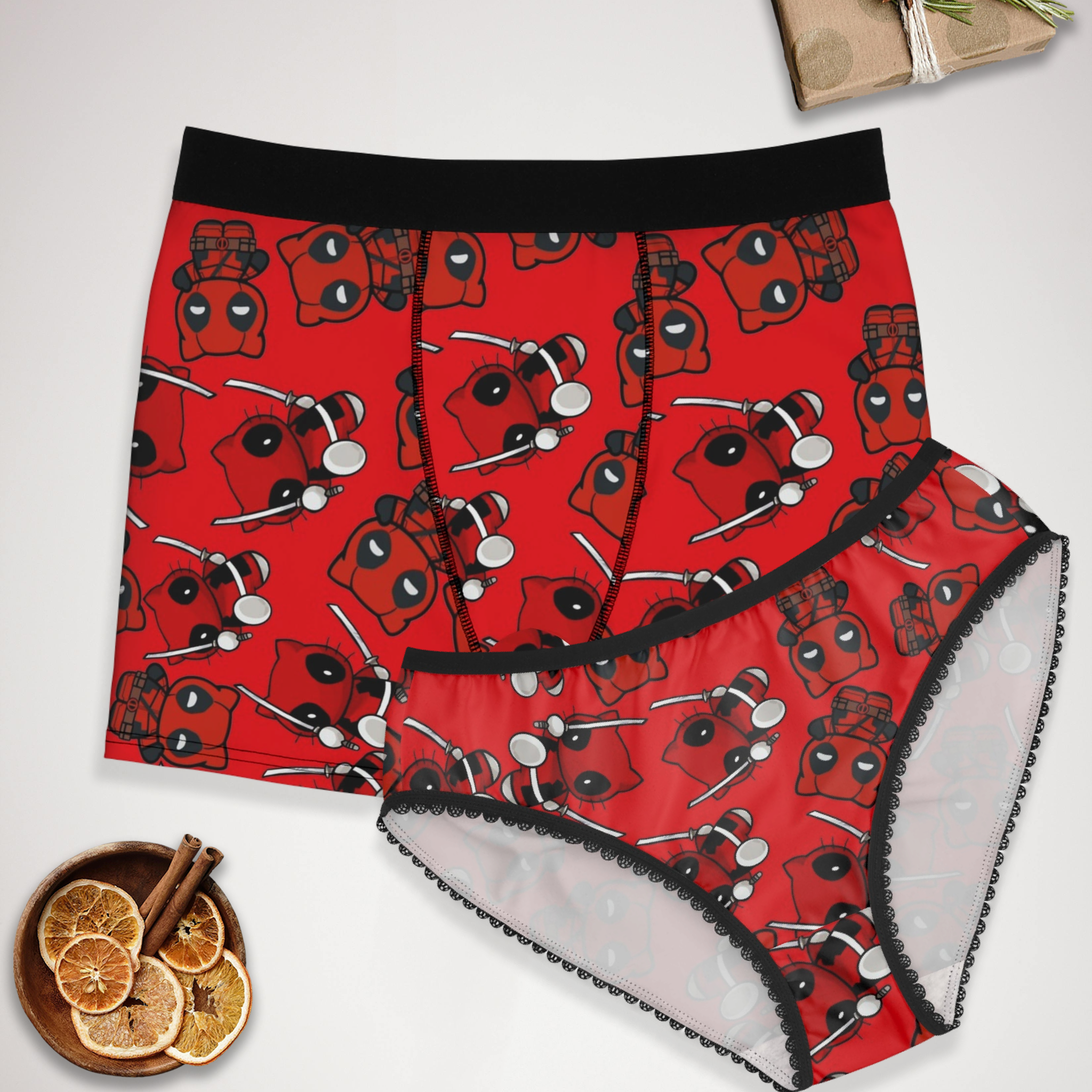 Couples matching kitty deadpool underwear set boxer & briefs