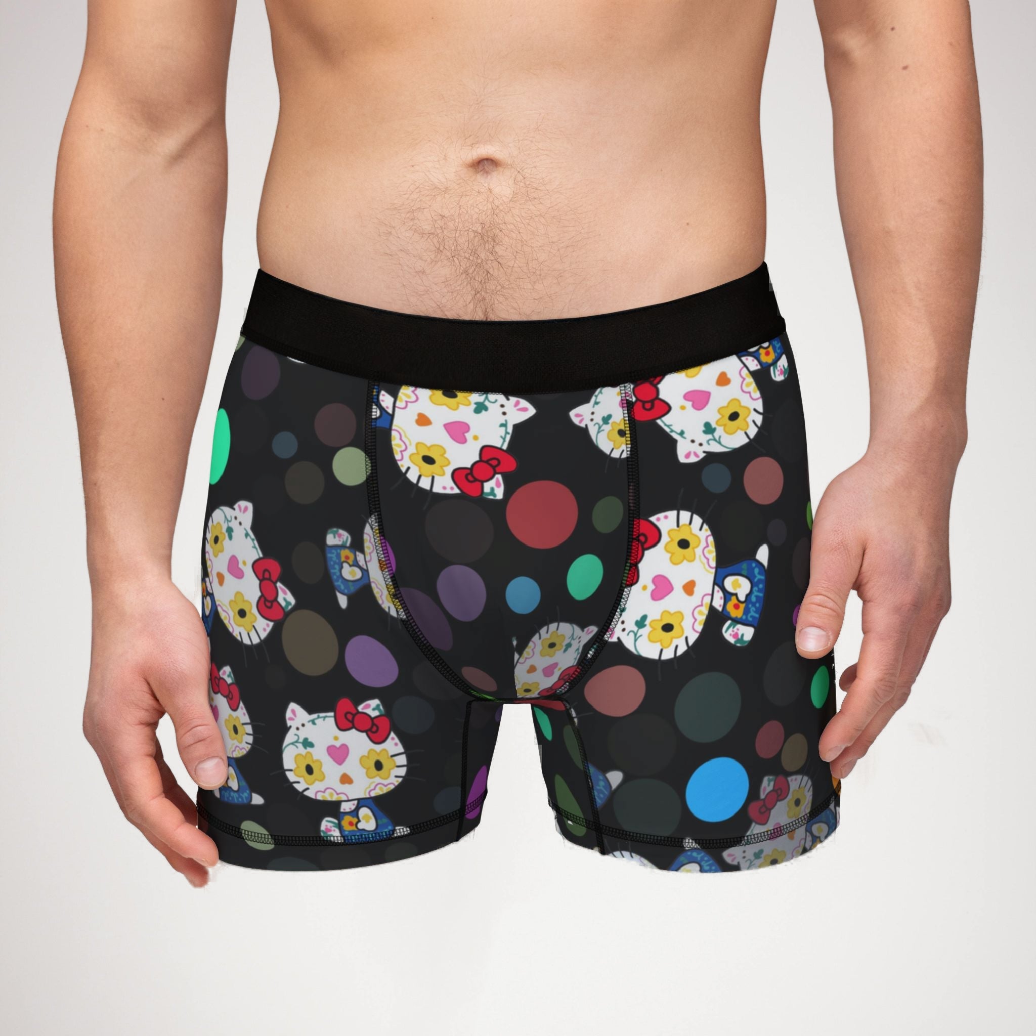 Men's boxers kitty flower polka dots black