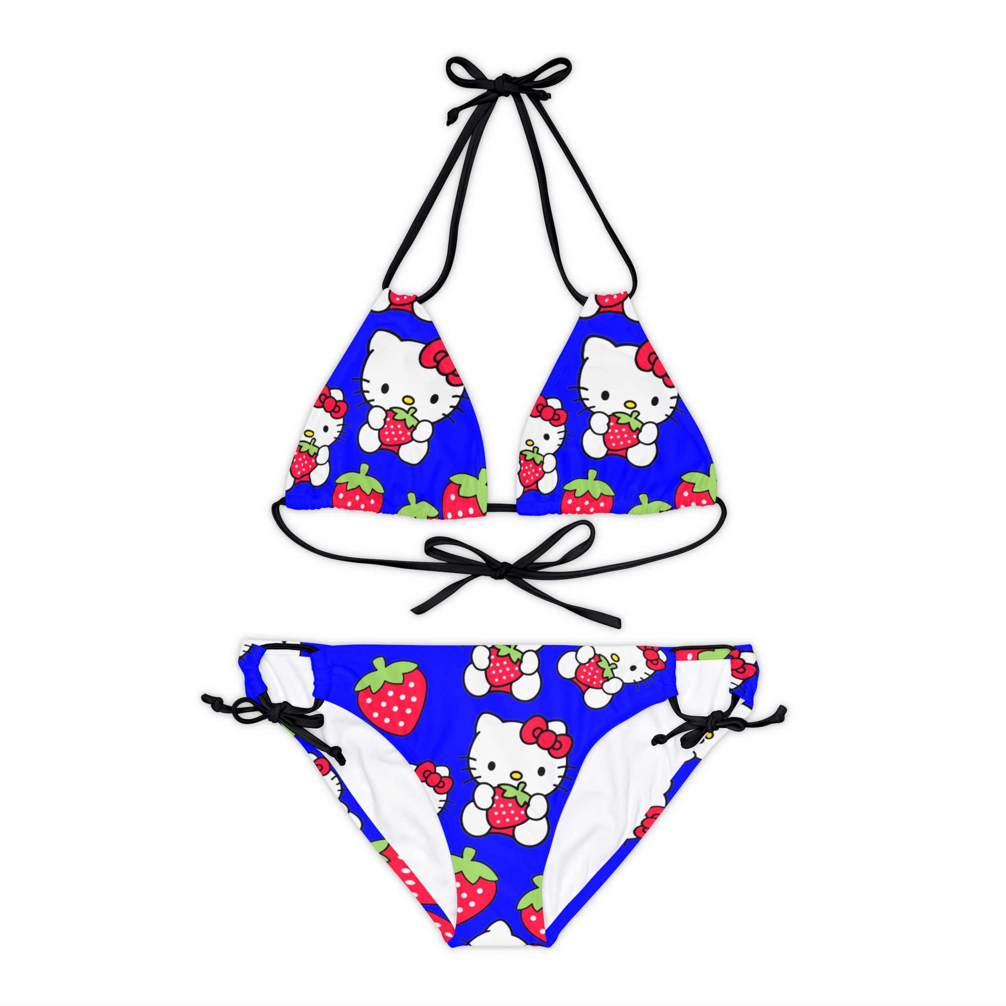 Strappy bikini set kitty strawberry valentine love blue