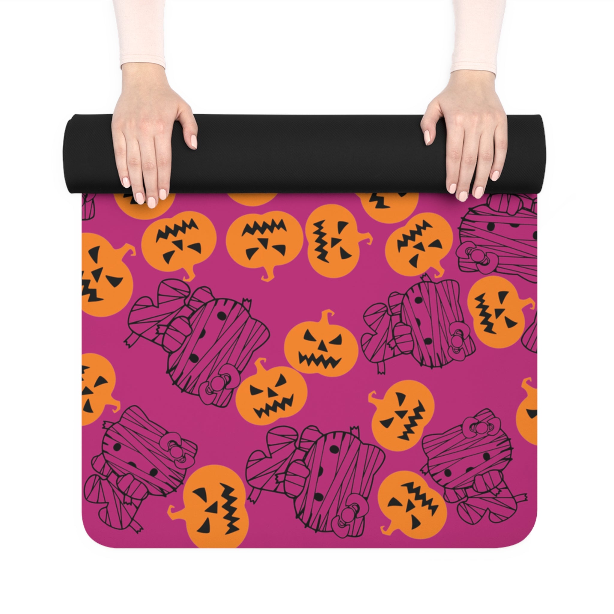 Rubber yoga mat mummy kitty pumpkin pink