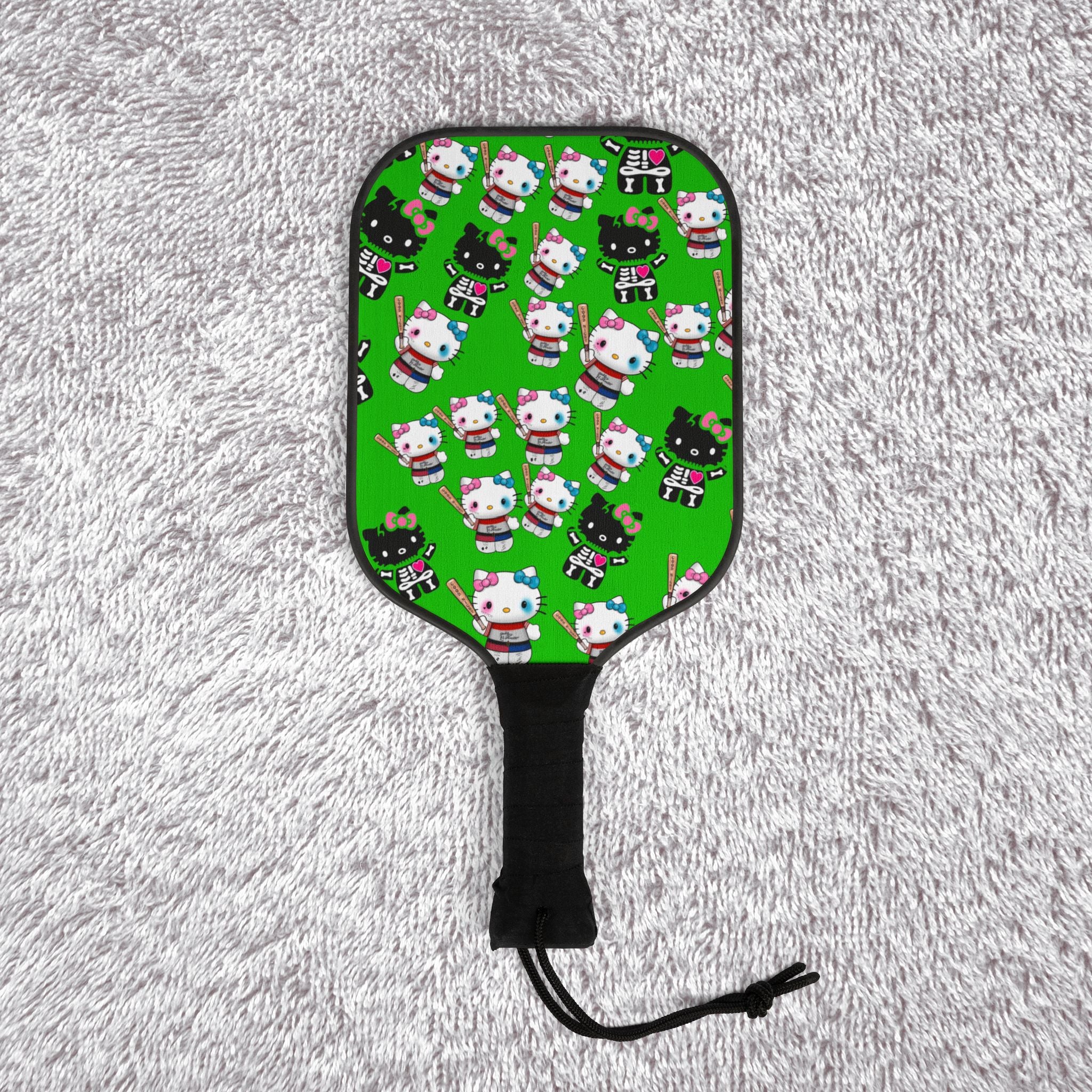 Pickleball kit (2 paddles + 2 balls + transparent bag) kitty monster Halloween bone green