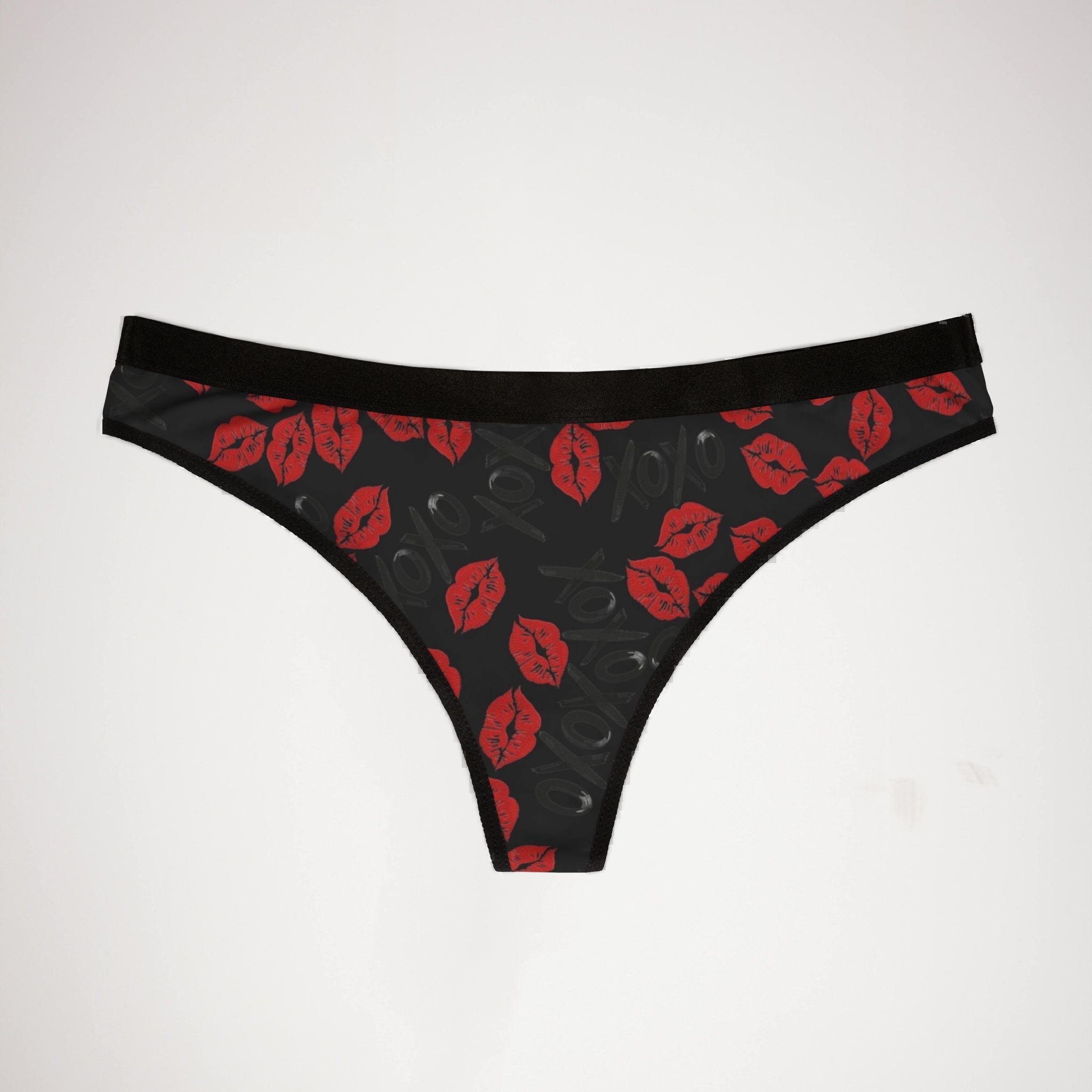 Women's thongs xoxo kiss valentine black