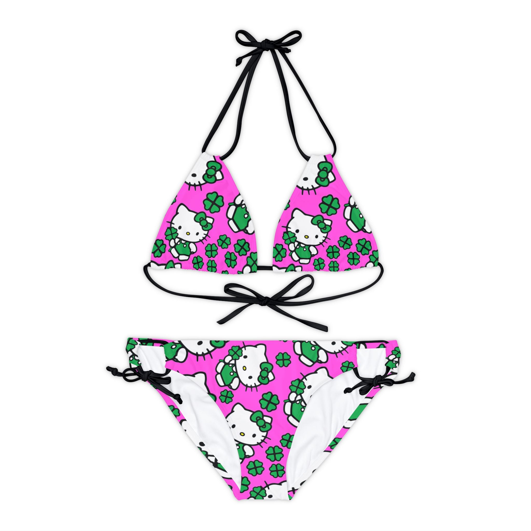 Strappy bikini set kitty saint patrick lucky pink