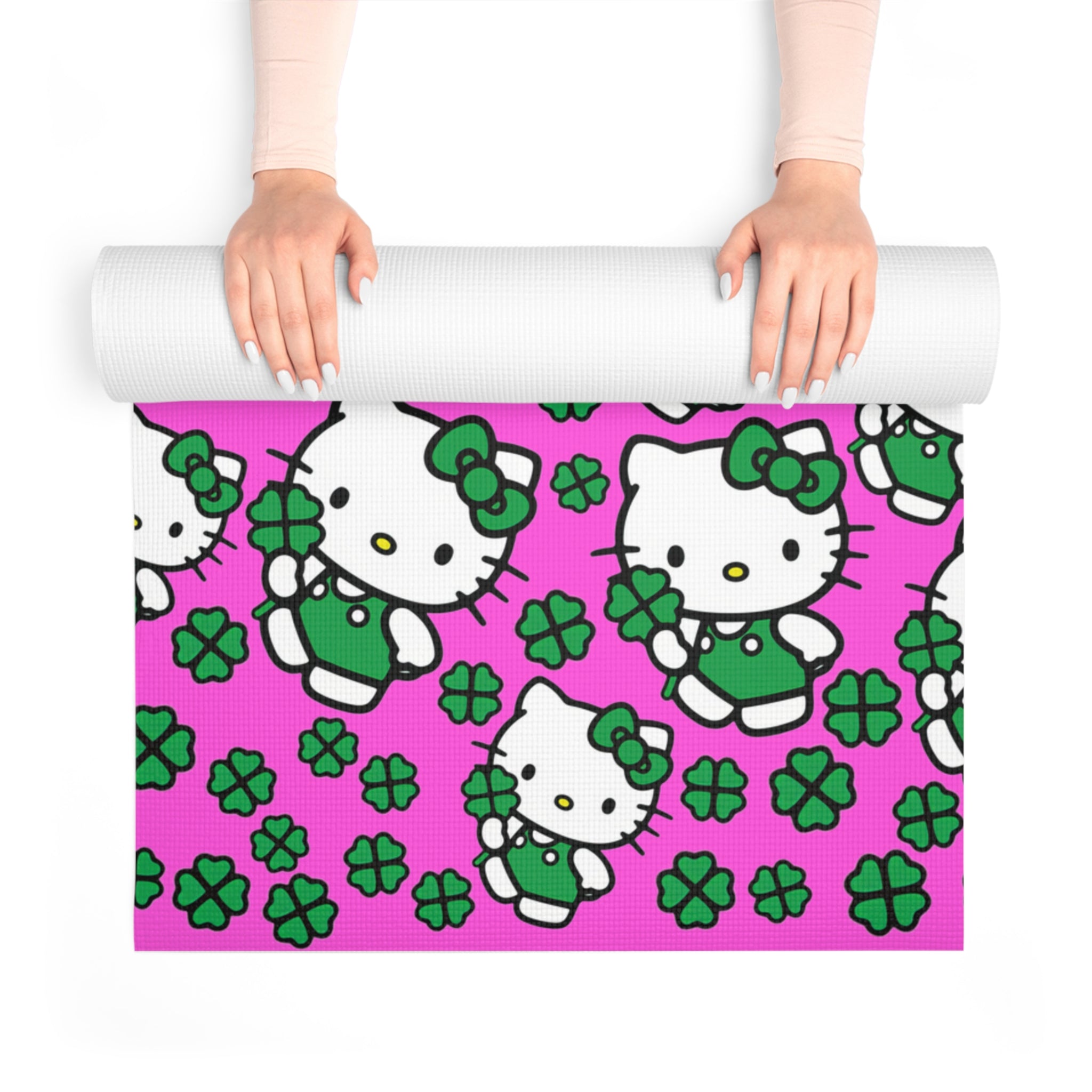 Foam yoga mat kitty saint patrick lucky pink