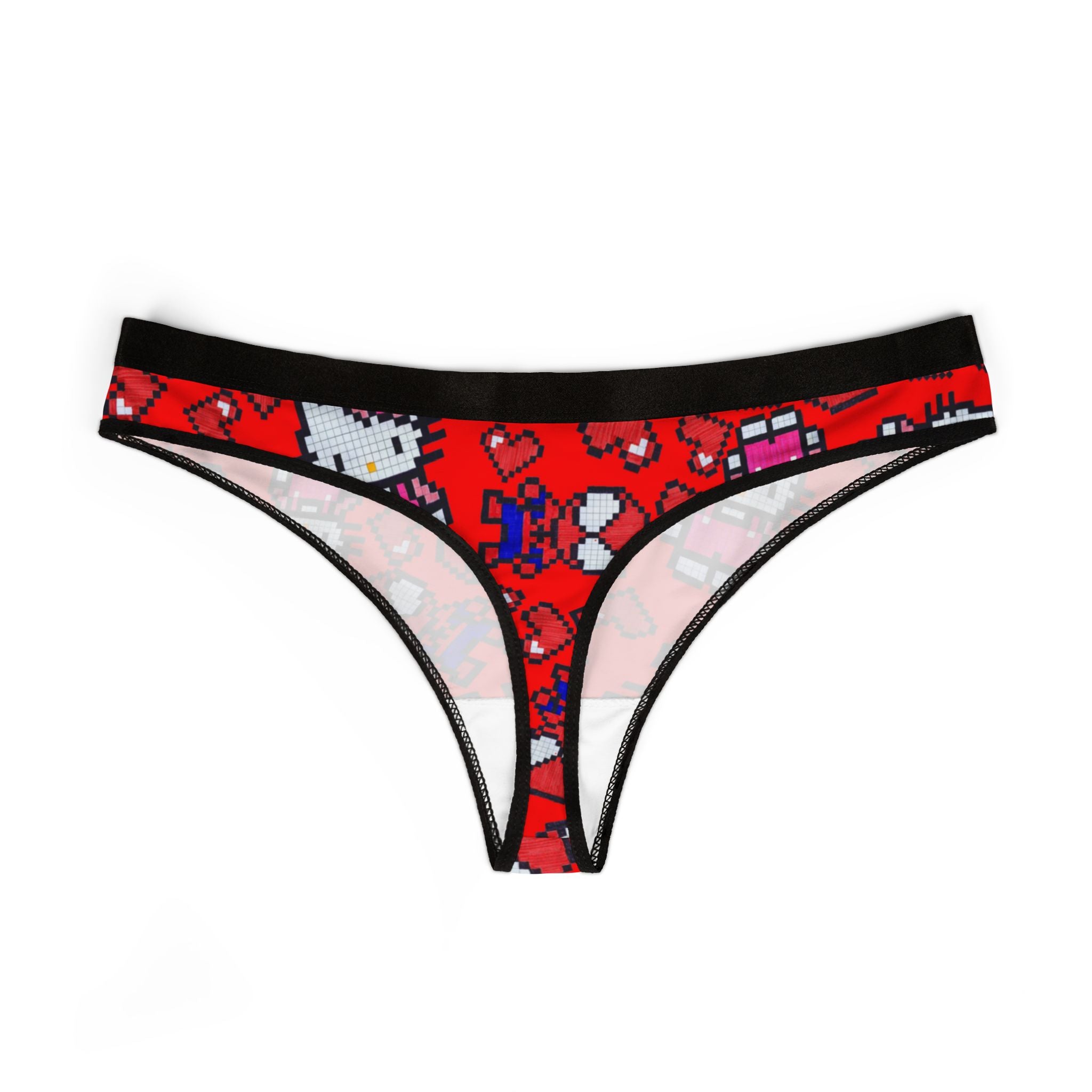 Women's thongs spider kitty pixel heart character love valentine red