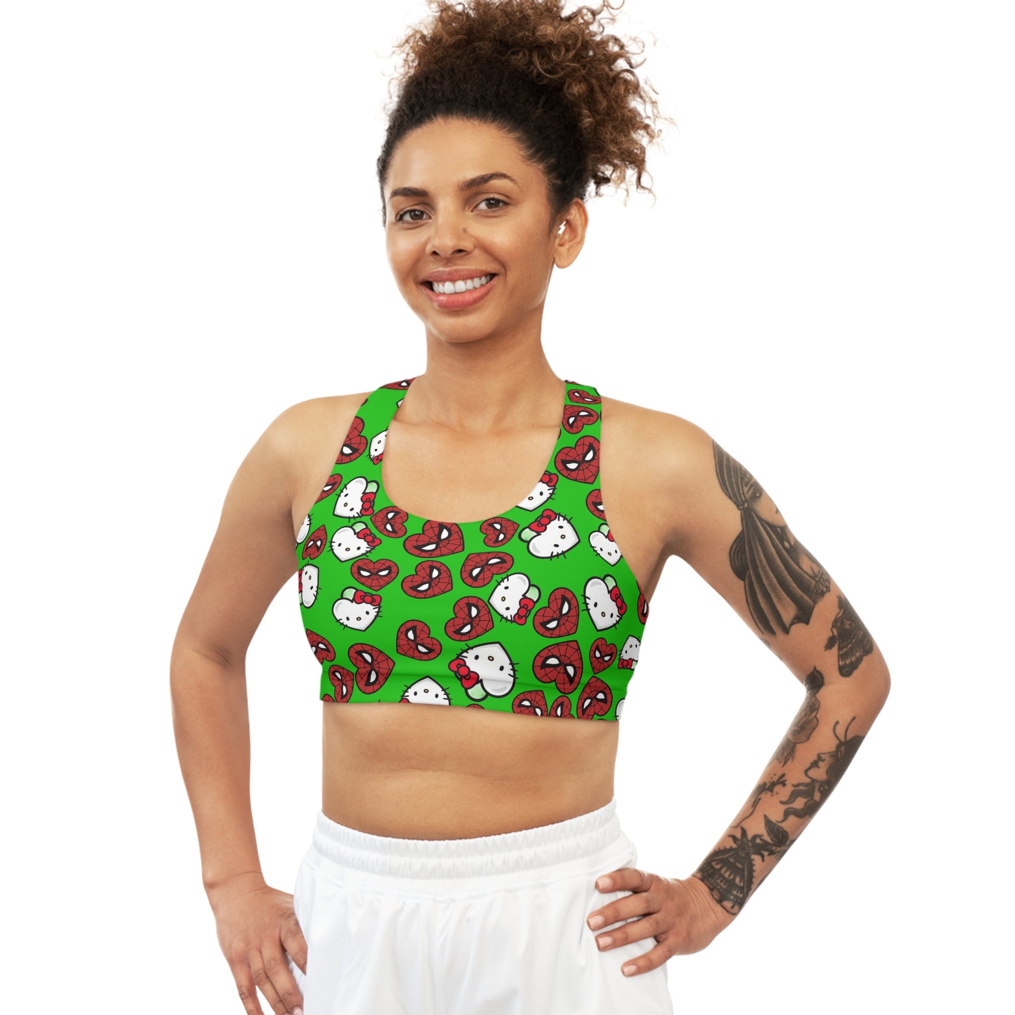 Sports bra spider kitty double hearts green