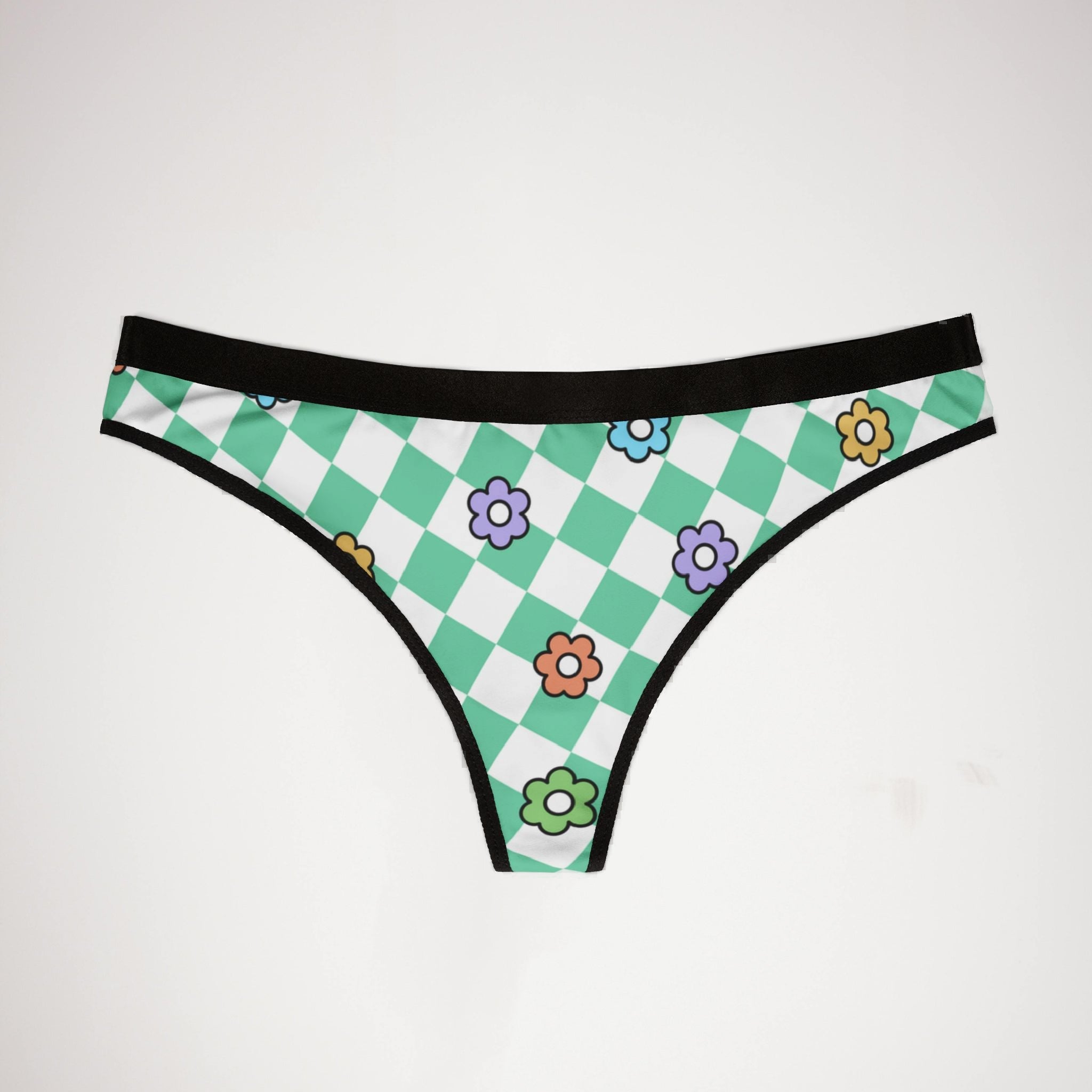 Women's thongs spring flower checkered