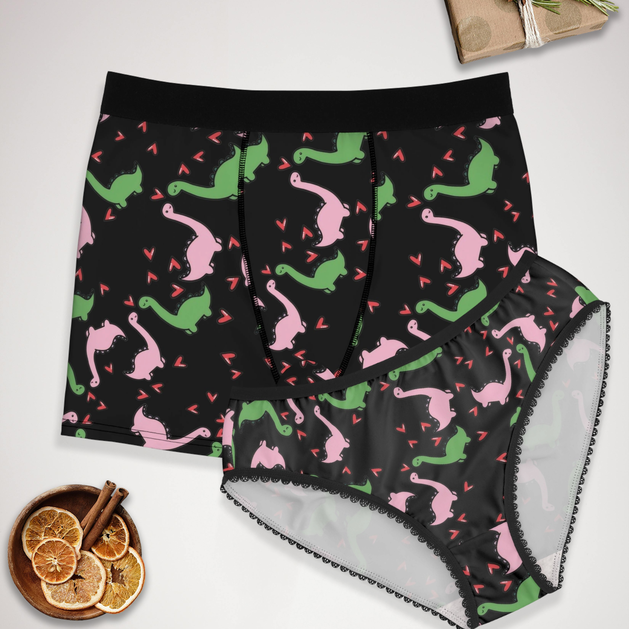 Couples matching dinosaur valentine heart underwear set boxer & briefs