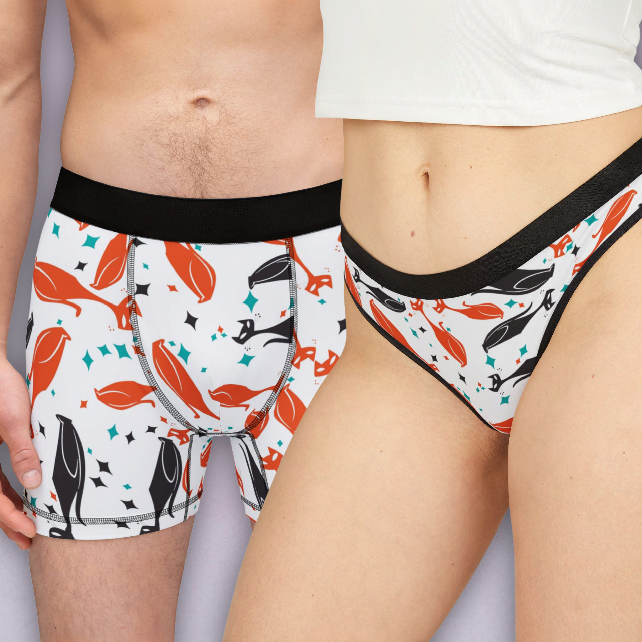 Couples matching  cat halloween character underwear set boxer and thong