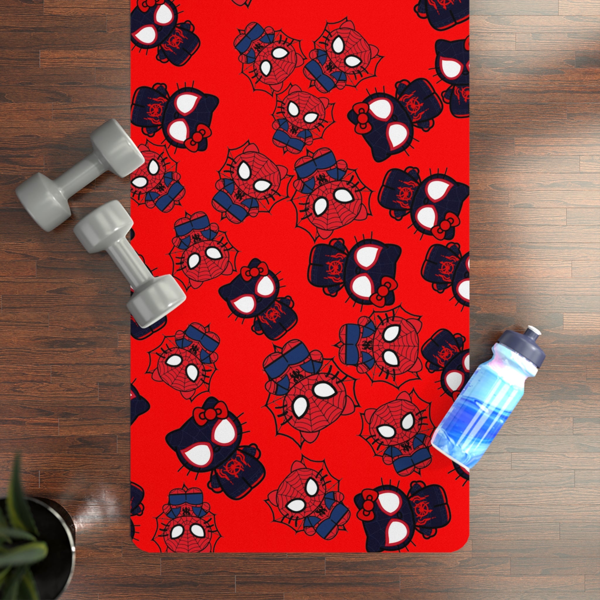 Rubber yoga mat kitty spider dark red