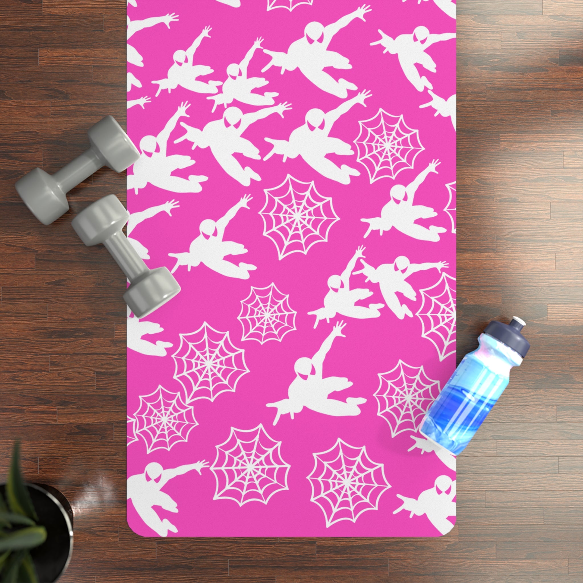 Rubber yoga mat spiderman web plain pink