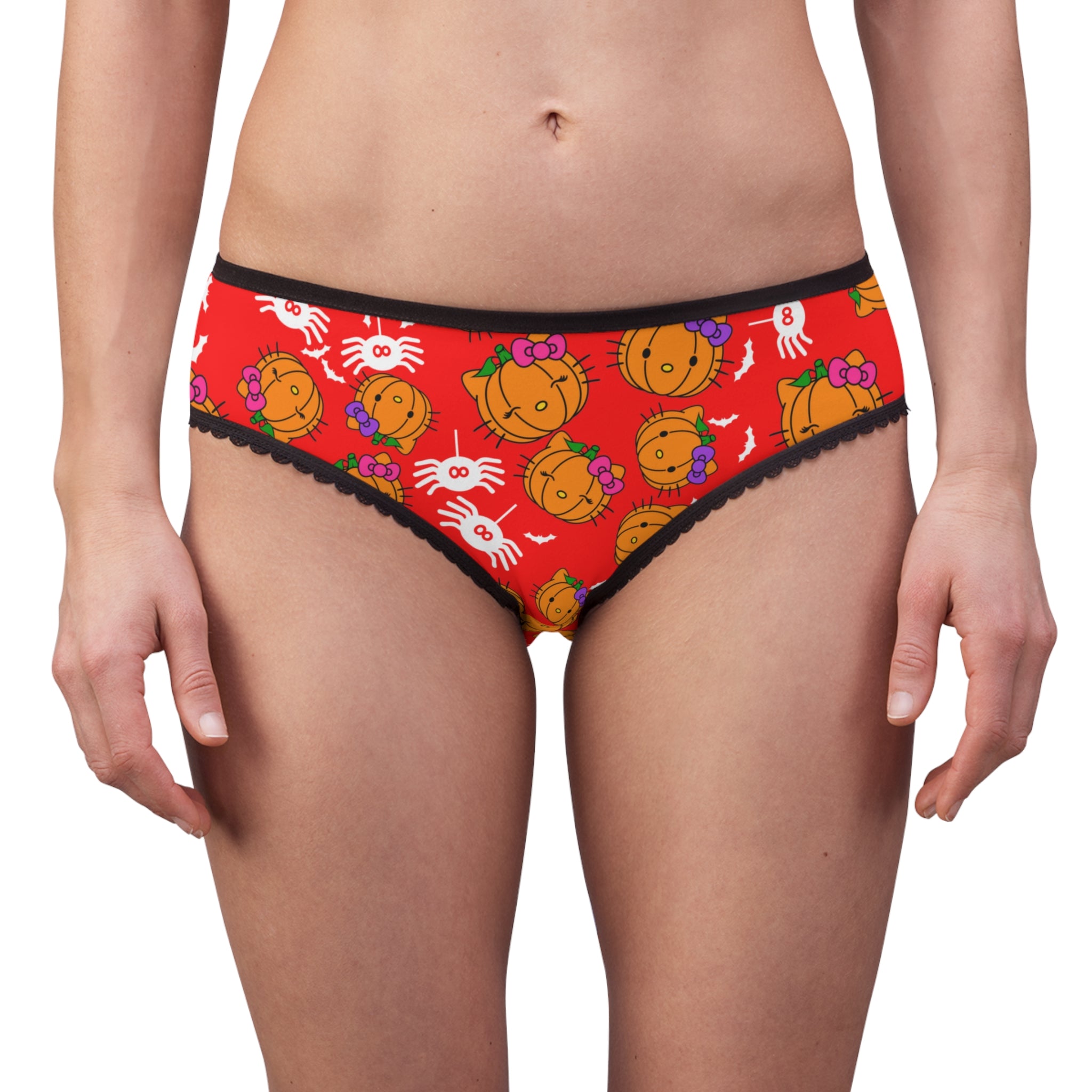 Women's briefs double pumpkin kitty Halloween red