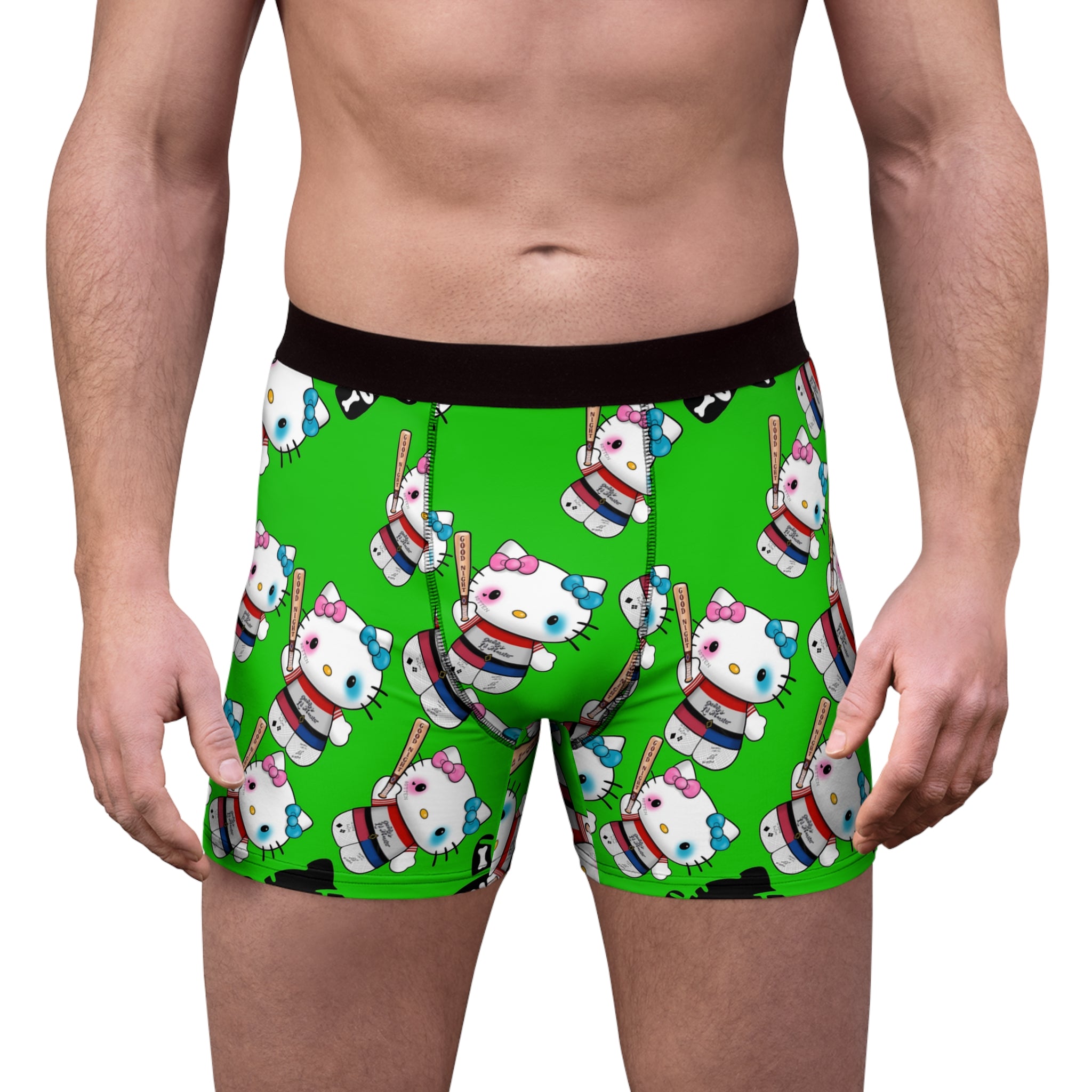 Men's boxer briefs kitty monster Halloween bone green