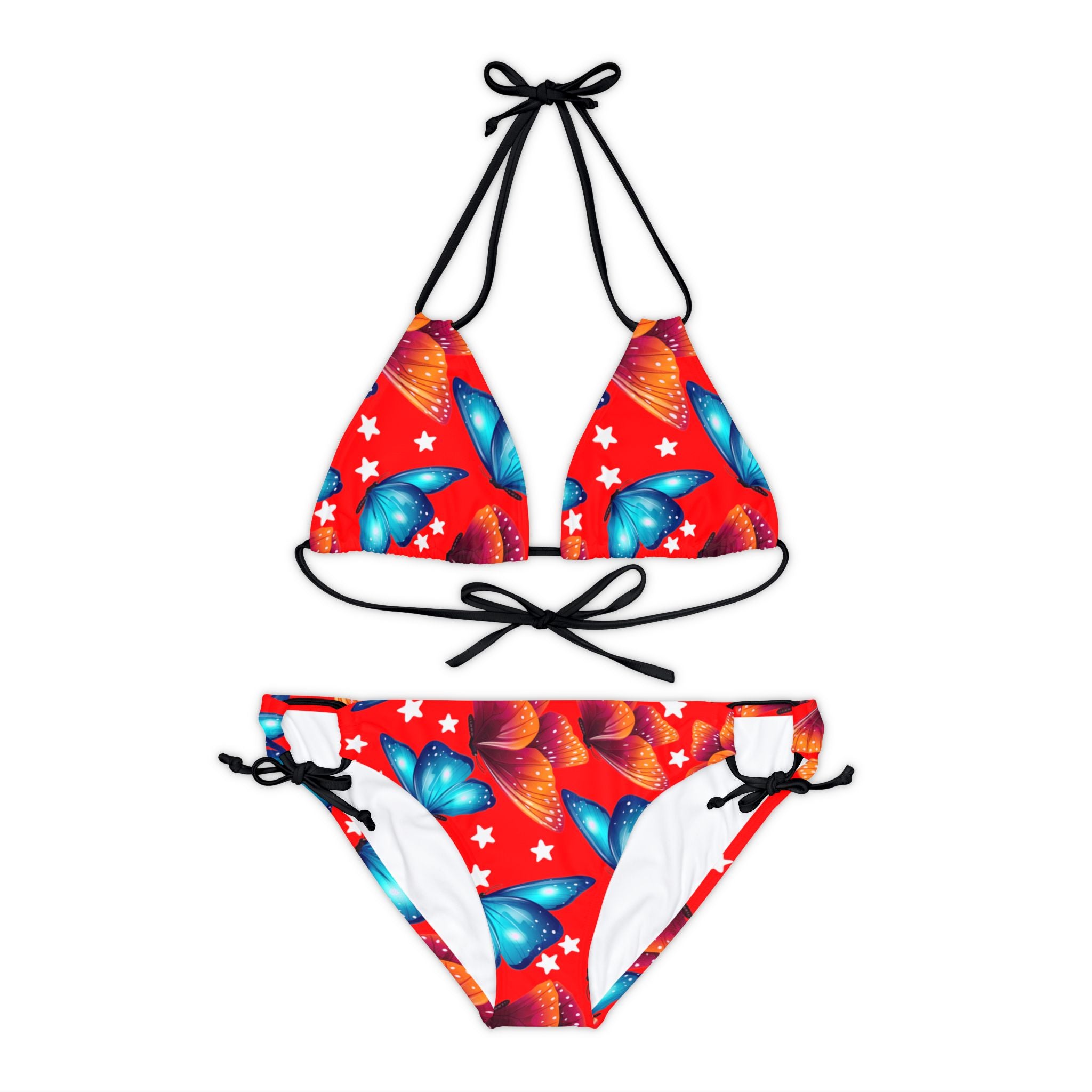 Strappy bikini set butterflies stars red