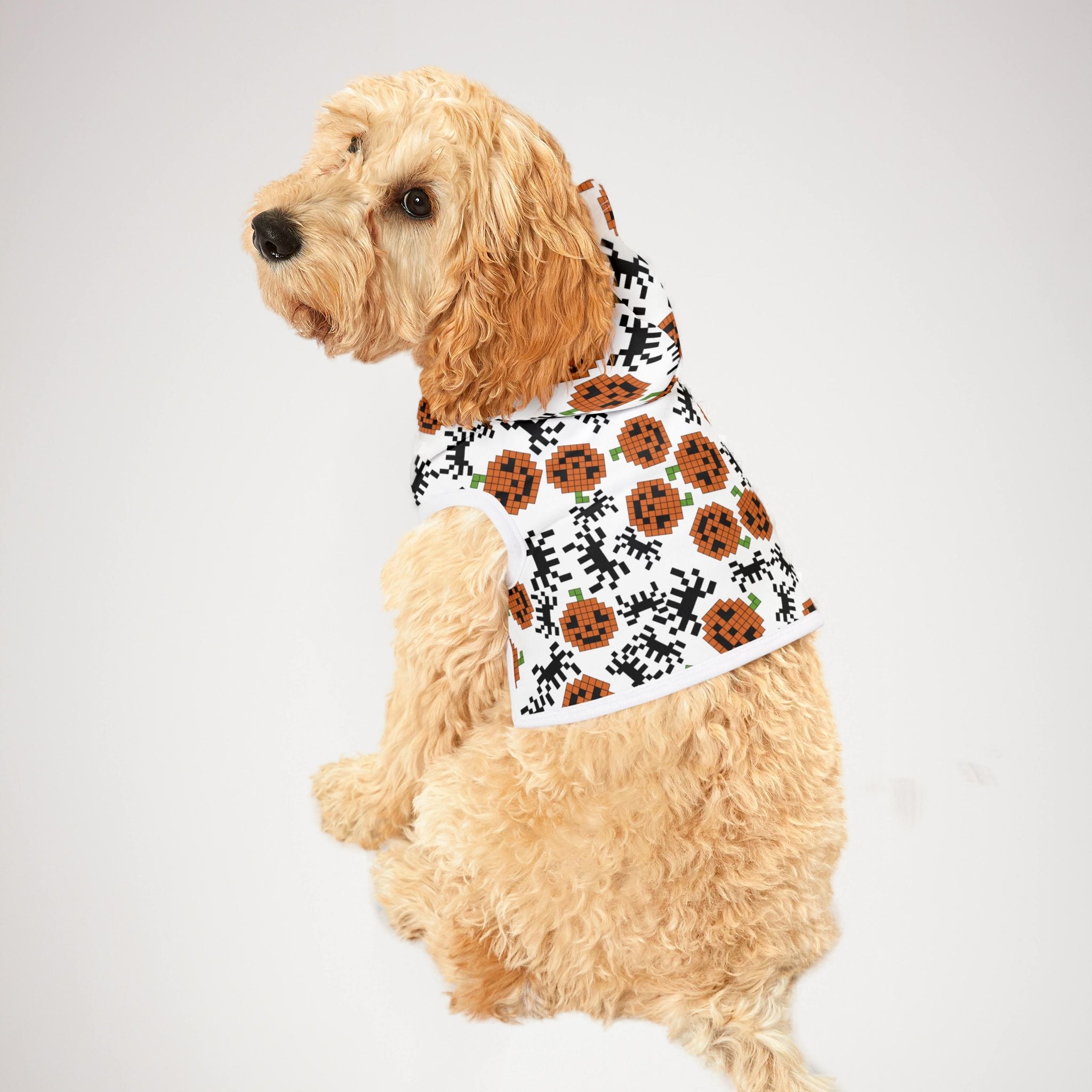 Pet hoodie pumpkin spider pixel halloween white