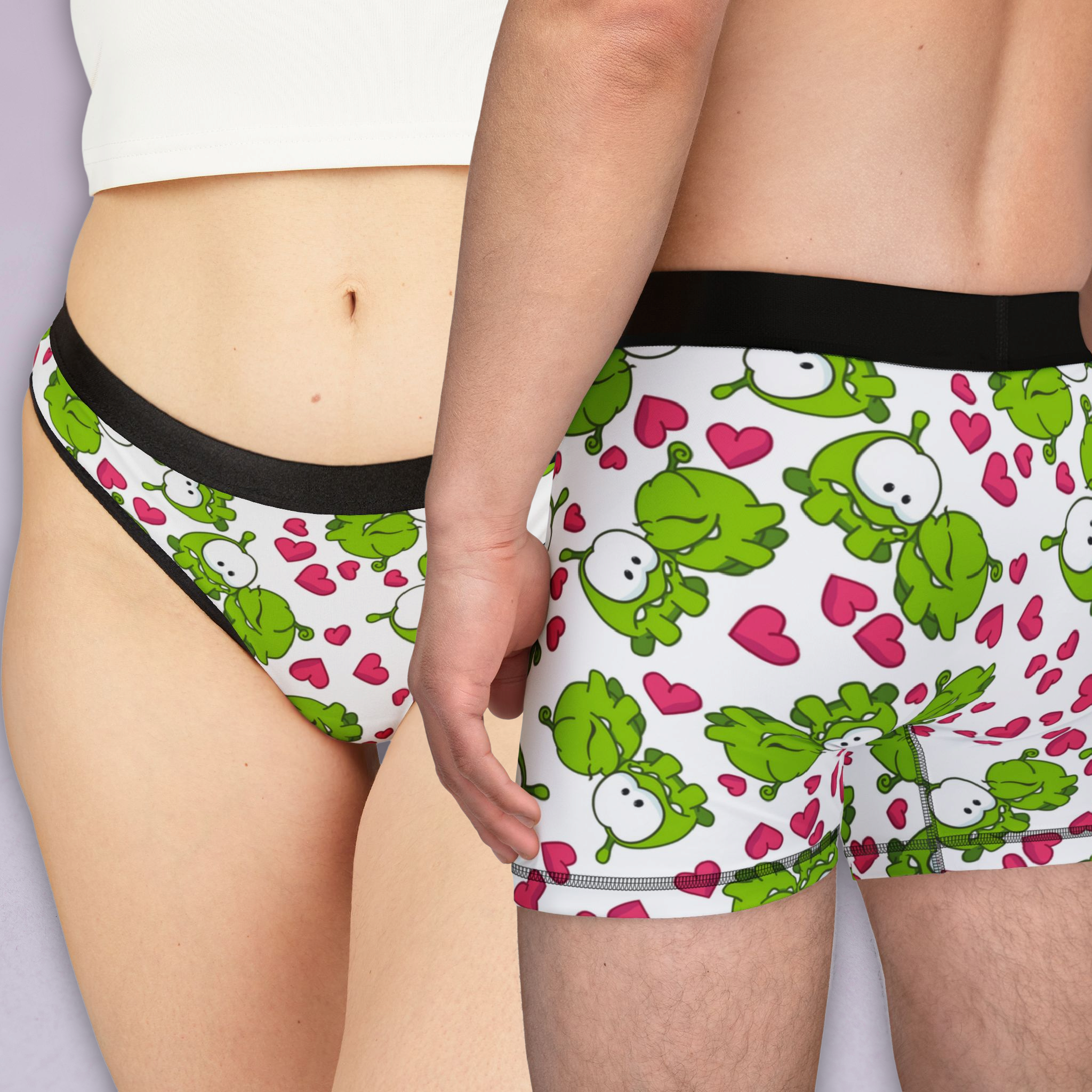 Couples matching  om nom kiss valentine underwear set boxer and thong