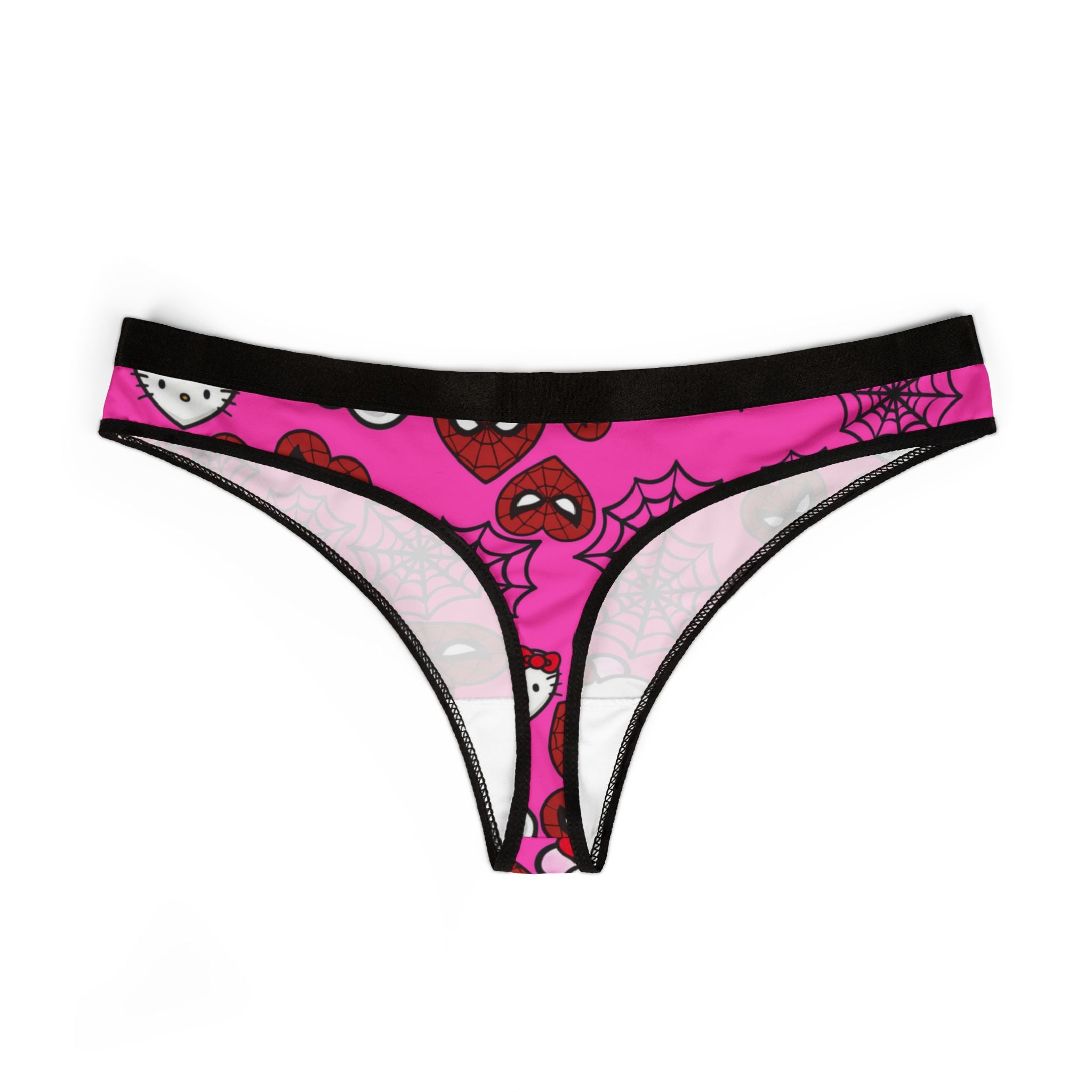 Women's thongs kitty spider web heart pink