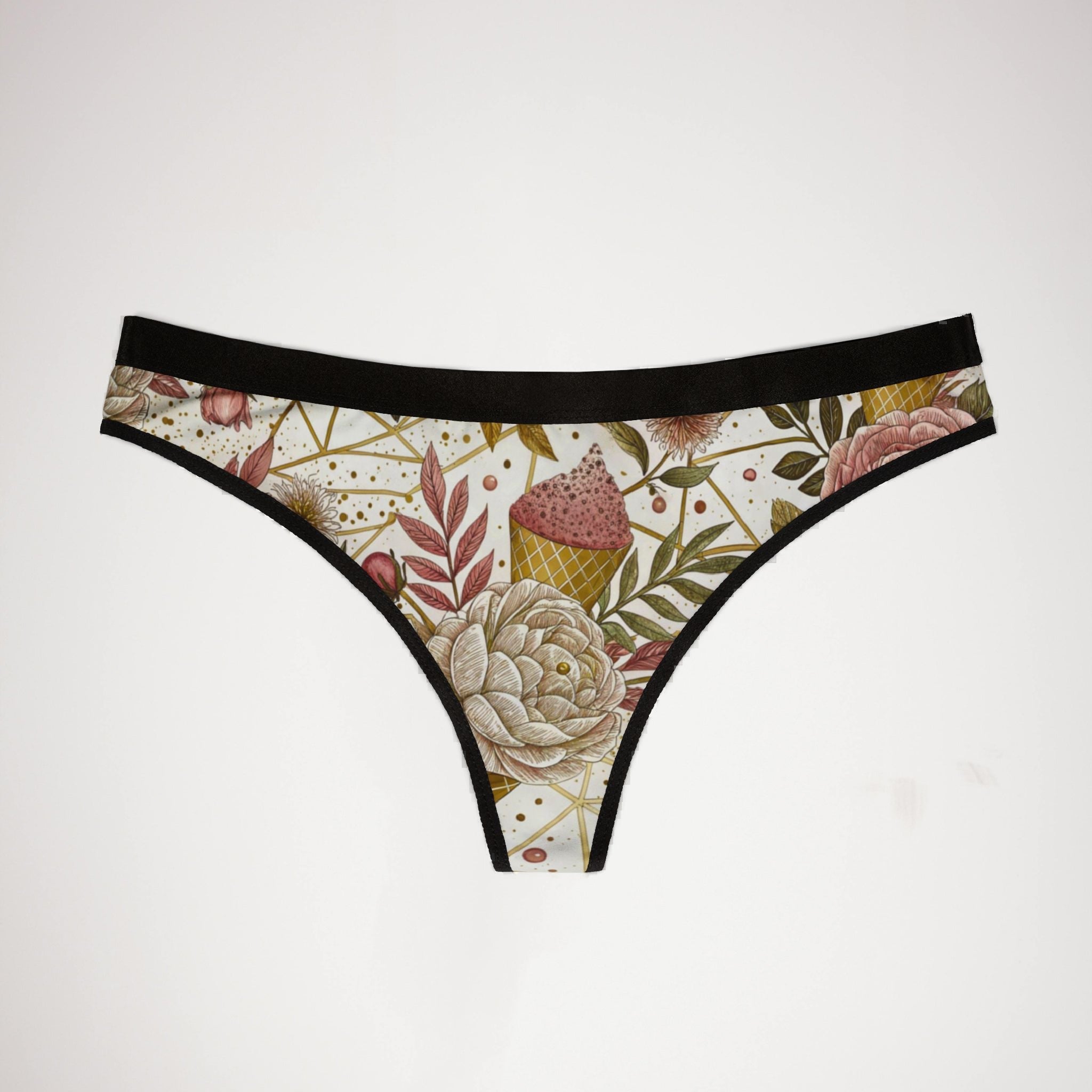 Women's thongs floral ice cream