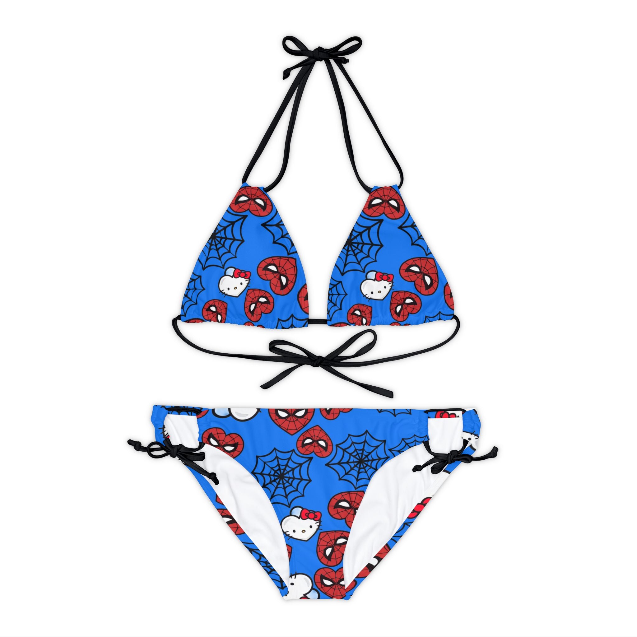 Strappy bikini set kitty spider web heart cyan