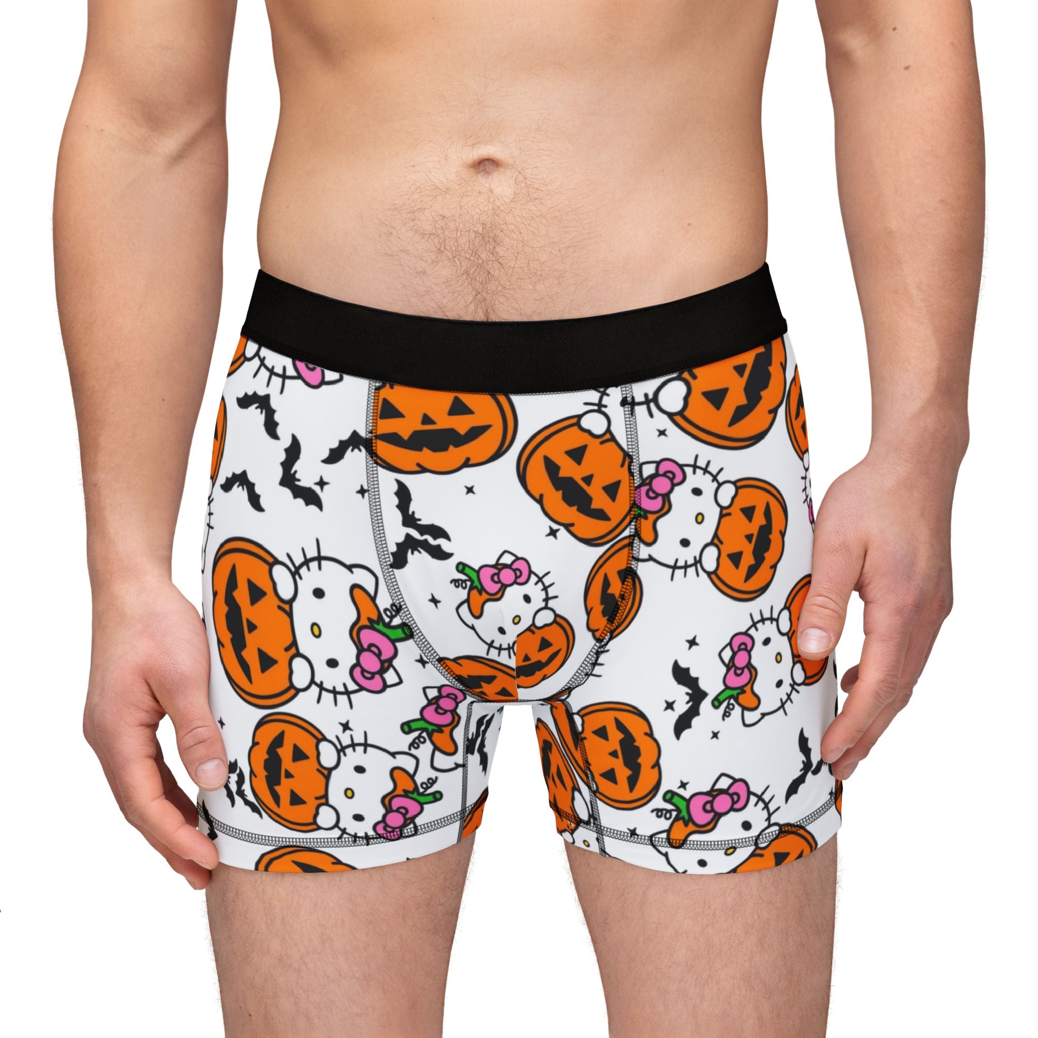 Men's boxers kitty hold pumpkin Halloween white