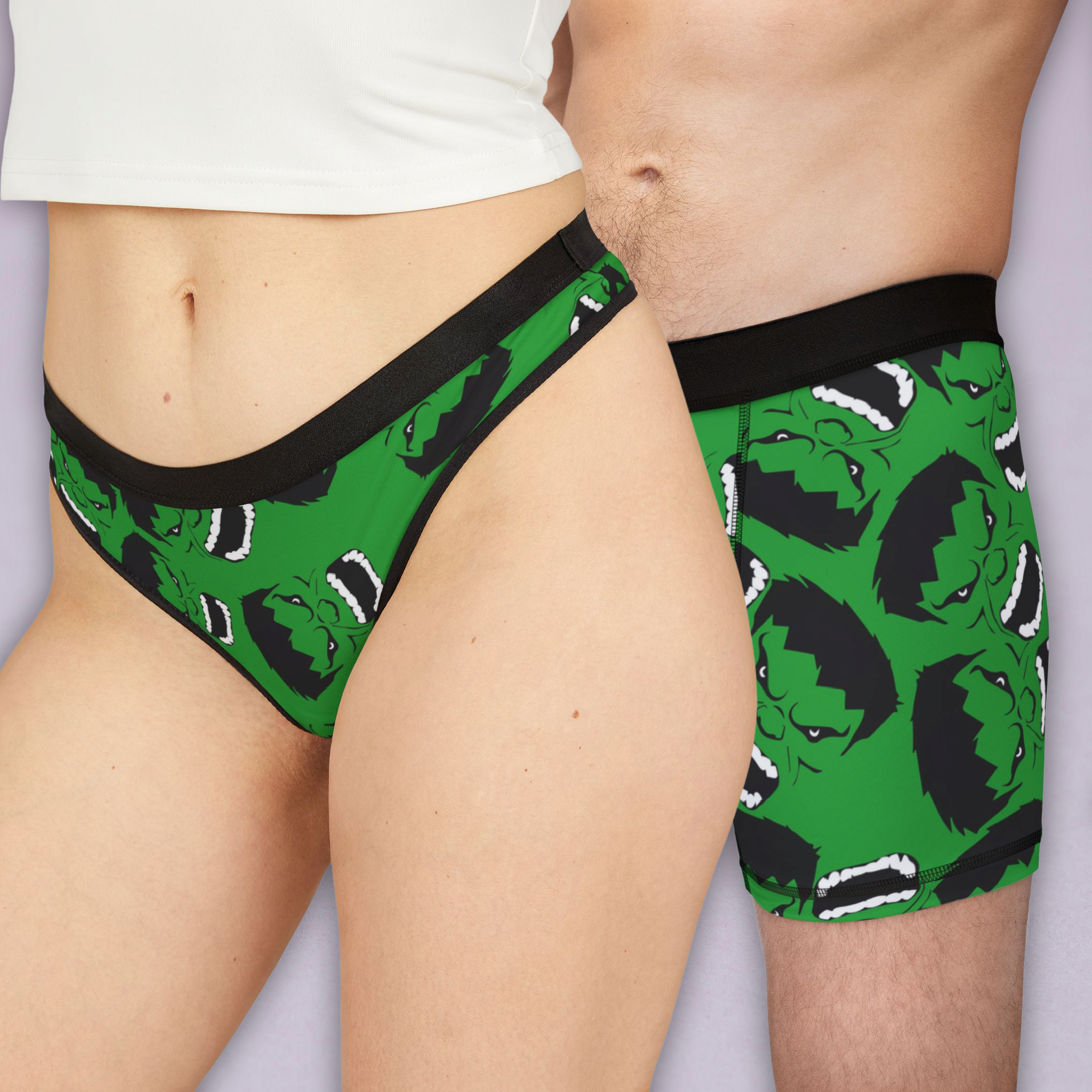 Couples matching  hulk face underwear set boxer and thong