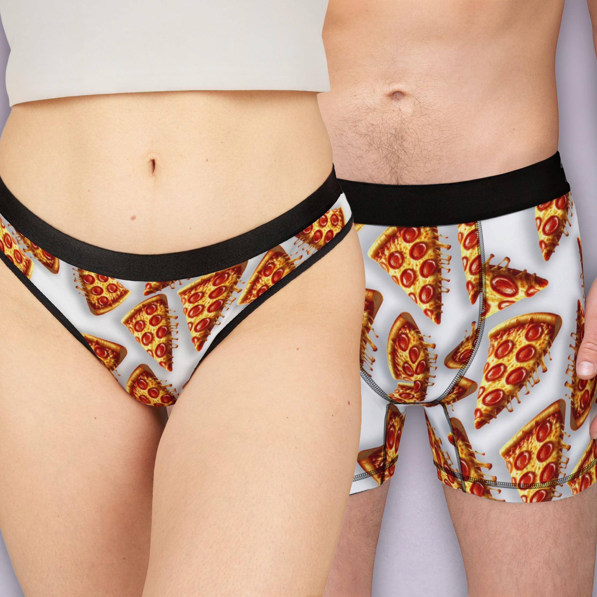 Couples matching  pizza character underwear set boxer and thong