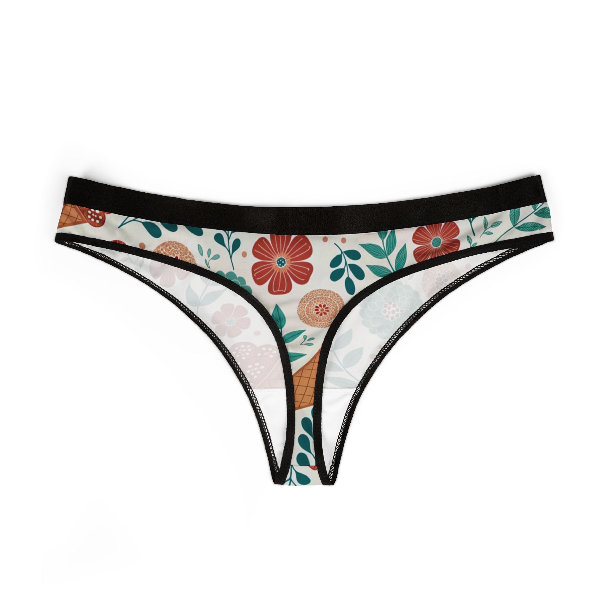 Women's thongs floral ice cream