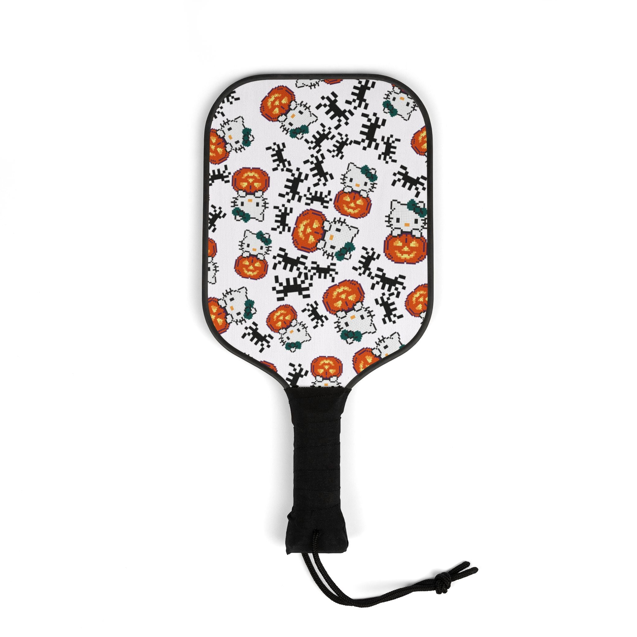 Pickleball kit (2 paddles + 2 balls + transparent bag) kitty pumpkin Halloween pixel spider white