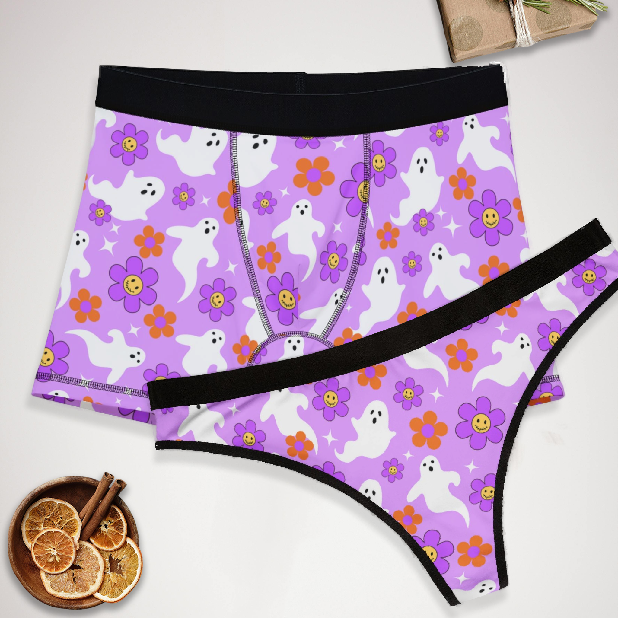 Matching underwear Groovy Halloween for couples boxer & thong set