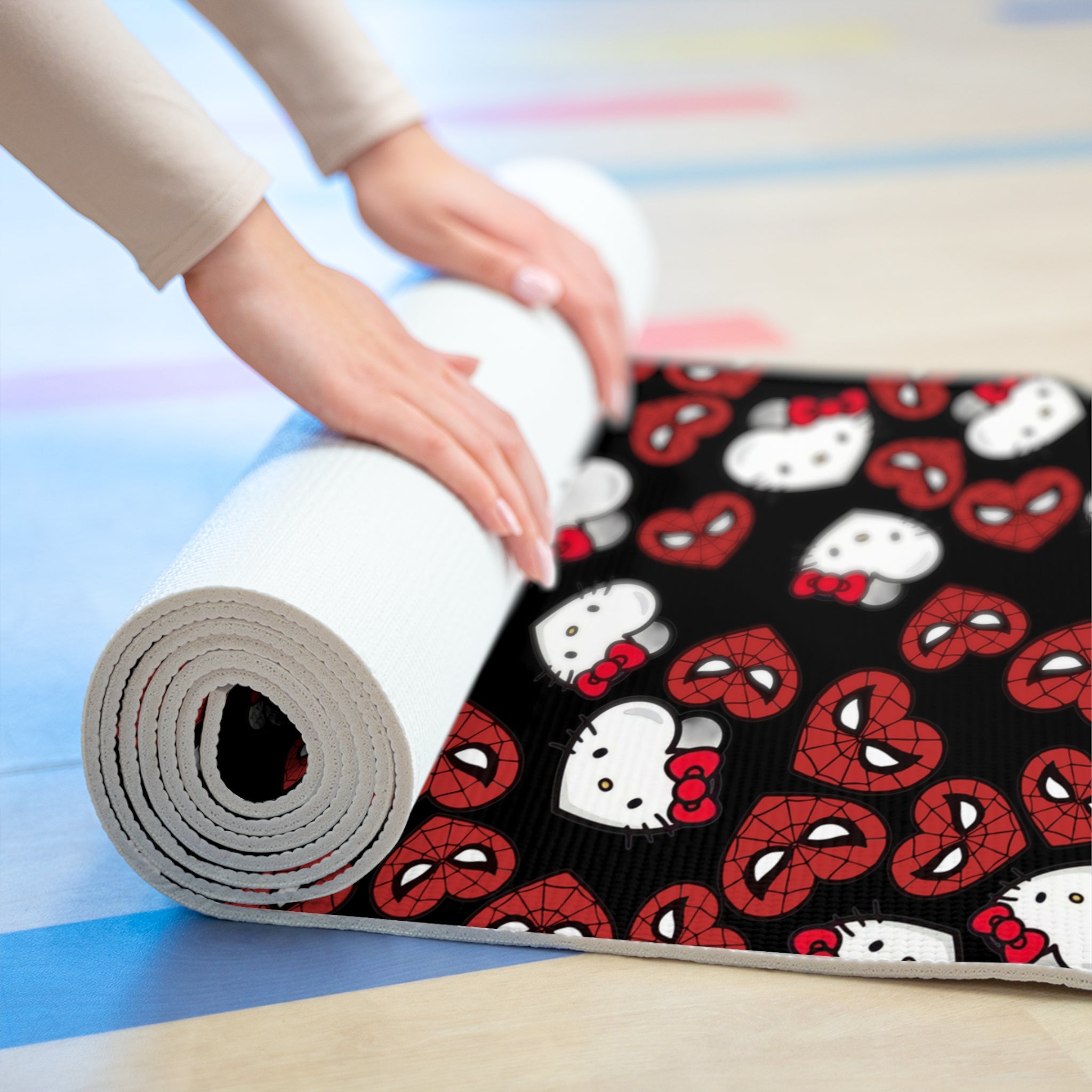 Foam yoga mat spider kitty double hearts black